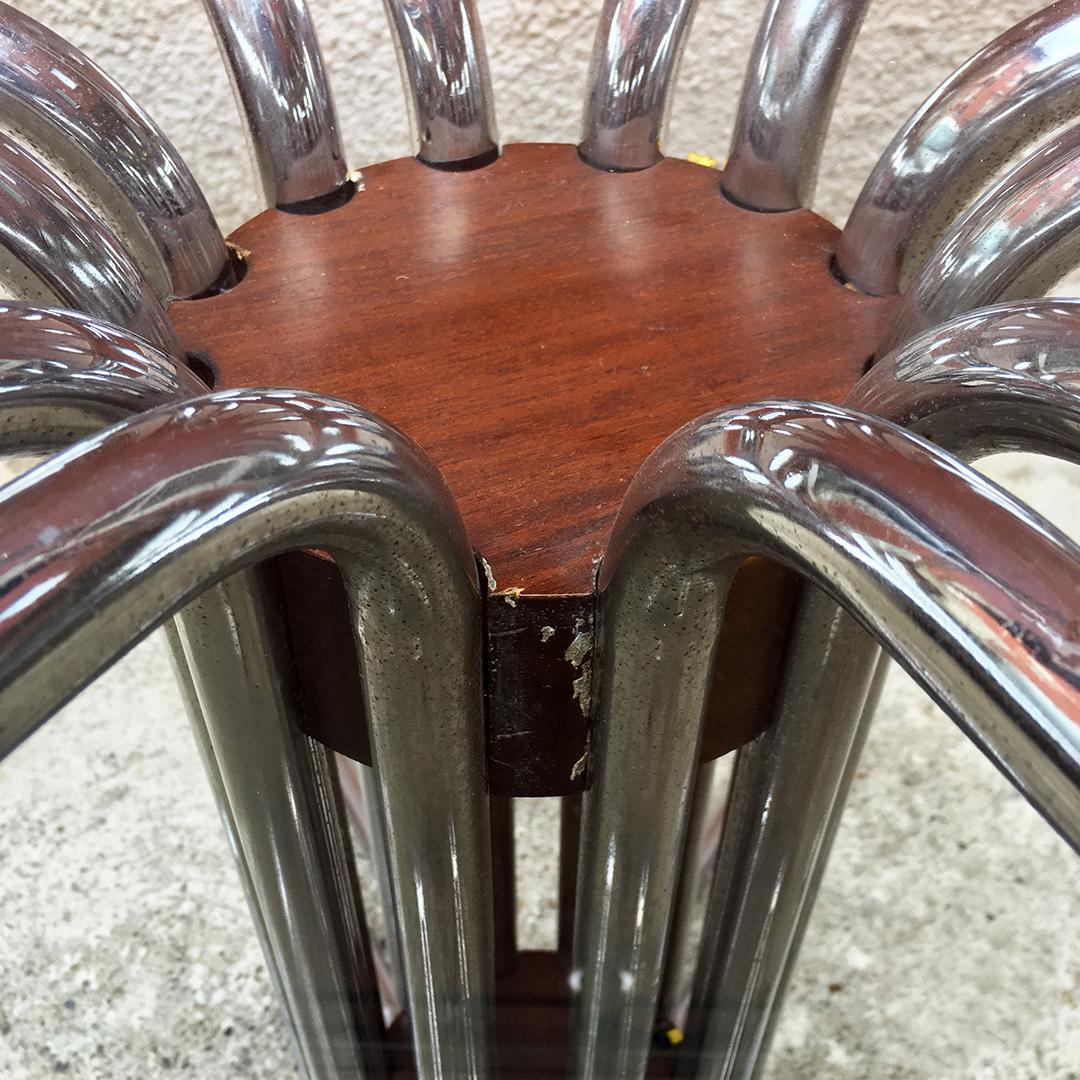 Late 20th Century Italian Vintage Chromed Steel, Glass and Wood Detail Dining Table, 1970s