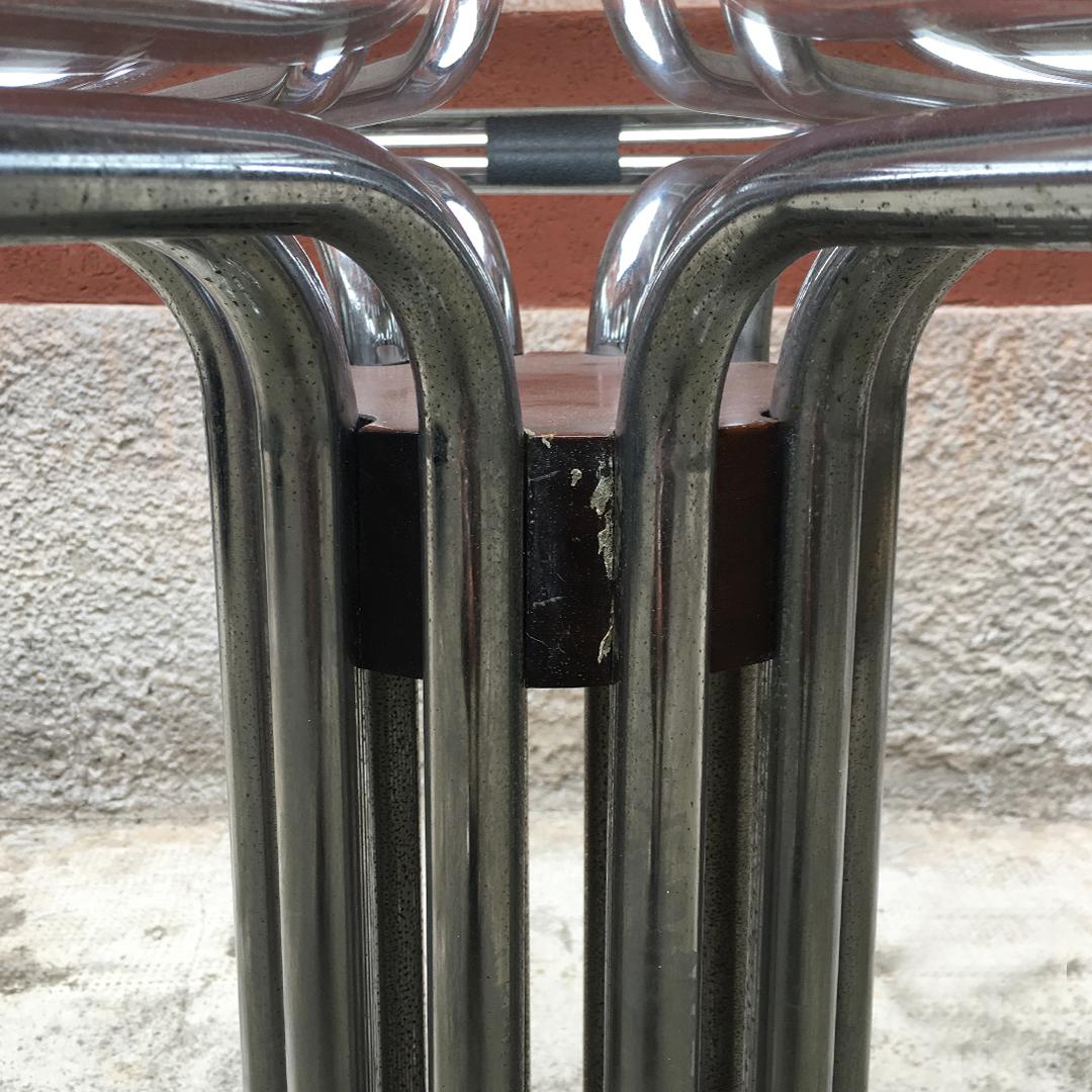 Italian Vintage Chromed Steel, Glass and Wood Detail Dining Table, 1970s 1