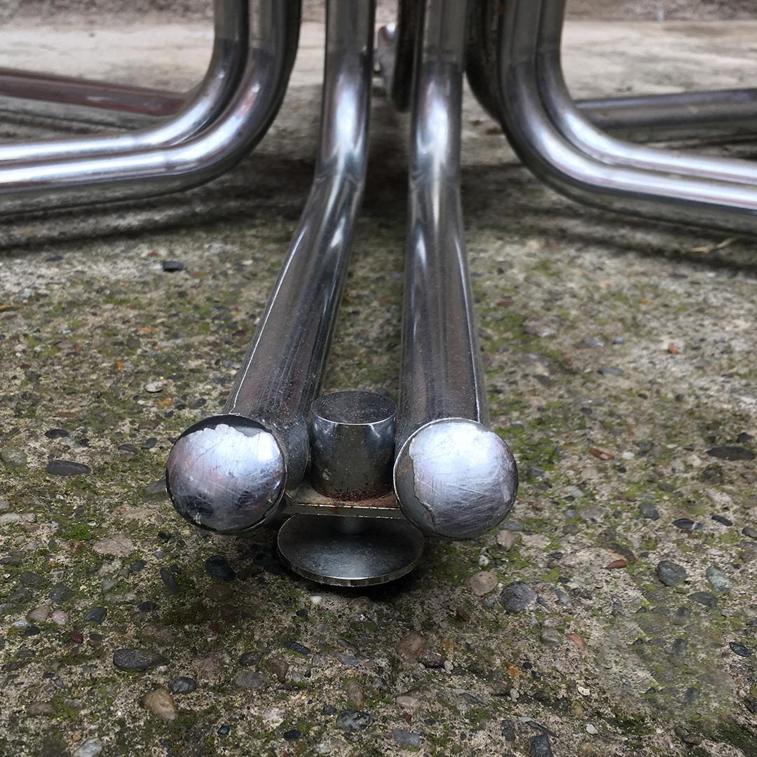 Italian Vintage Chromed Steel, Glass and Wood Detail Dining Table, 1970s 3