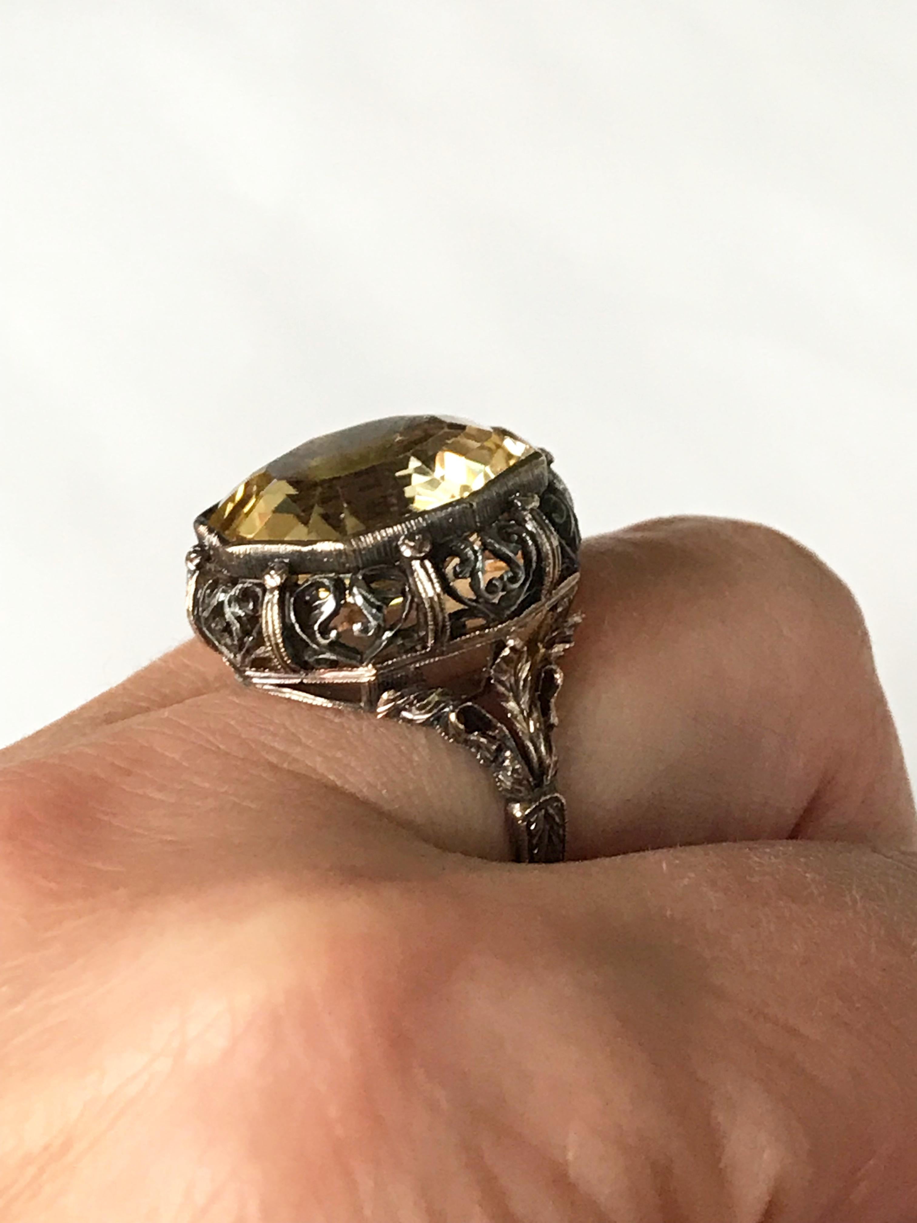 Italian Vintage Citrine Gold and Silver Ring 2