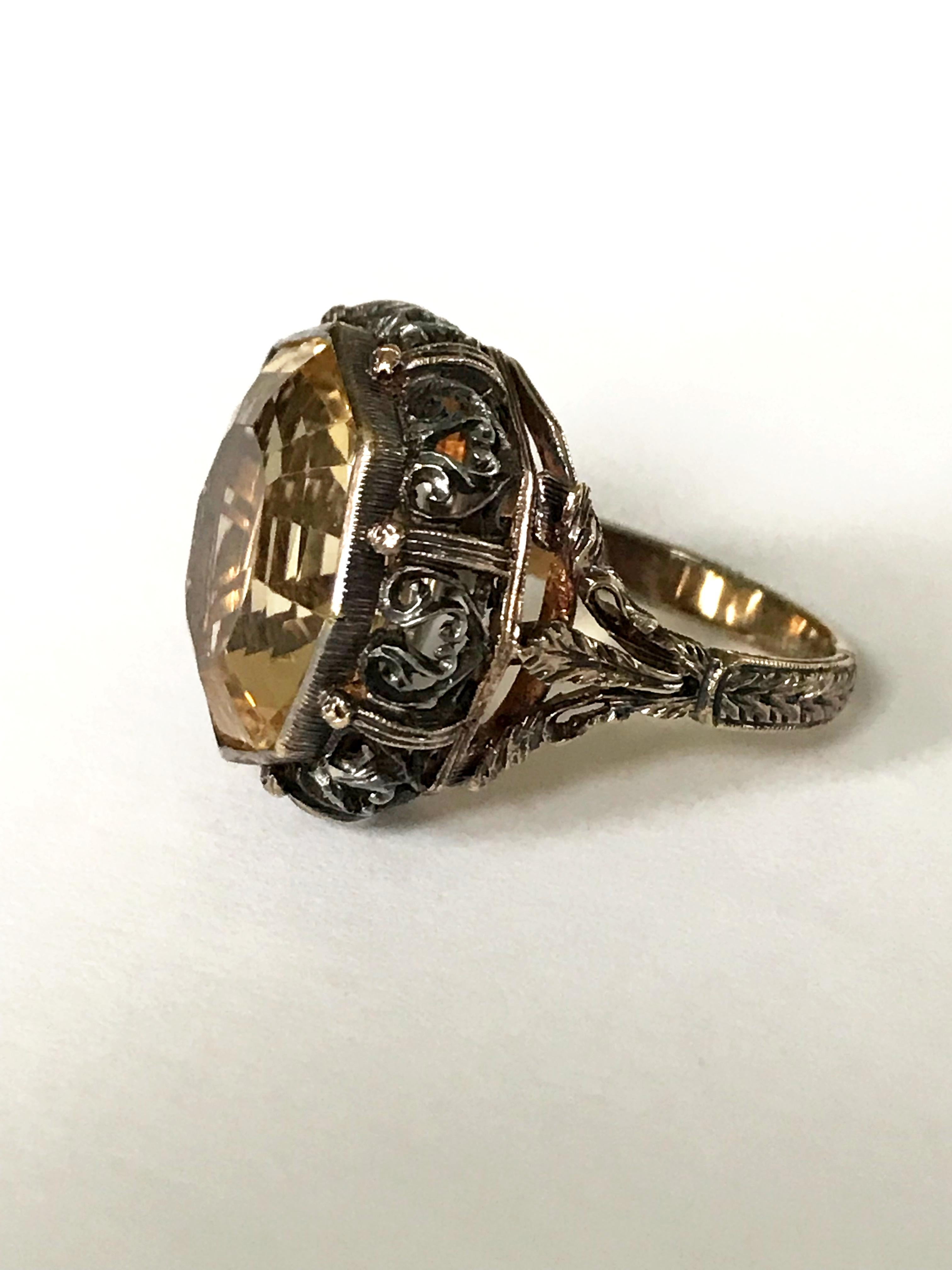 Italian Vintage Citrine Gold and Silver Ring 3