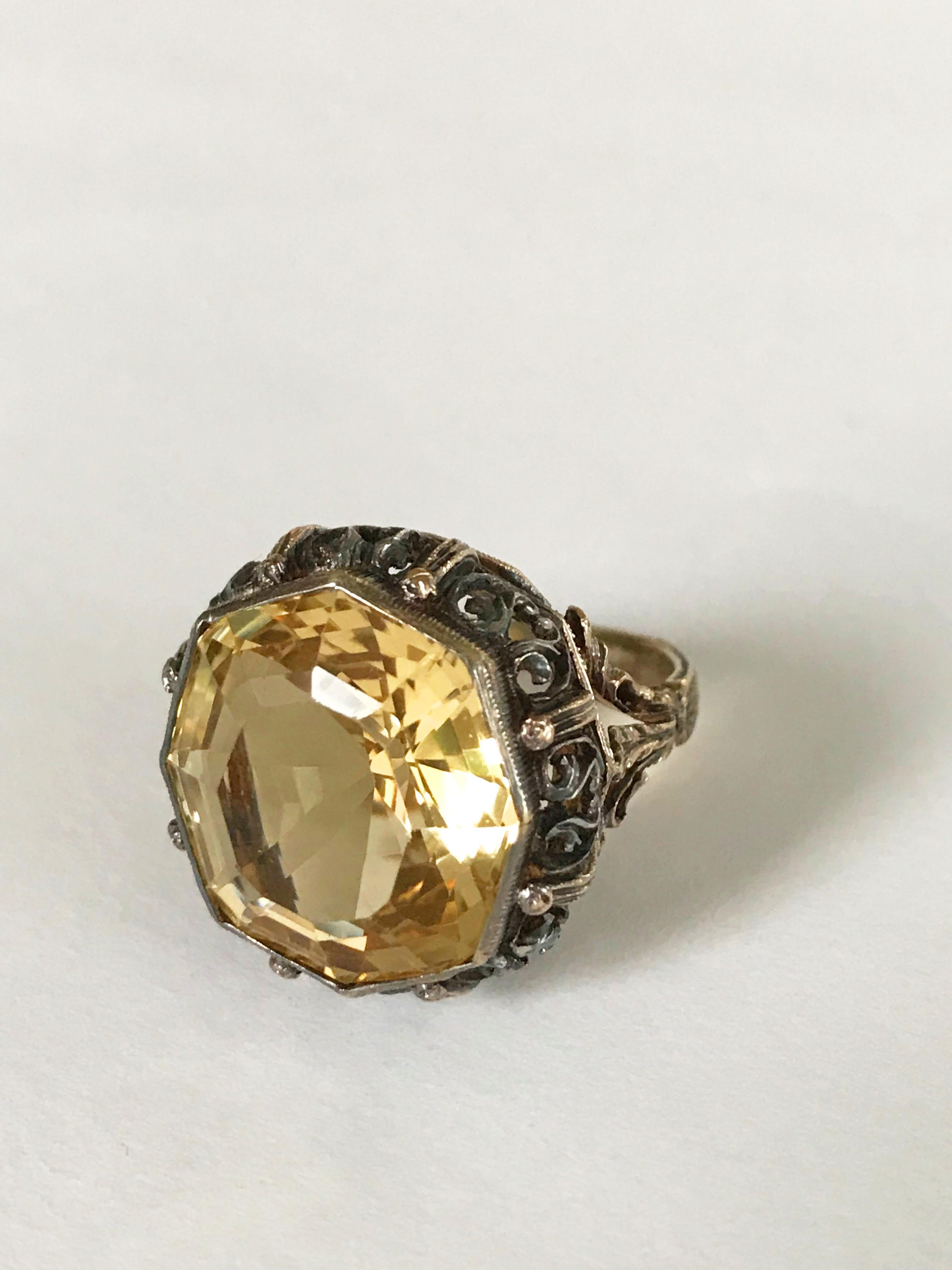 Italian Vintage Citrine Gold and Silver Ring 4
