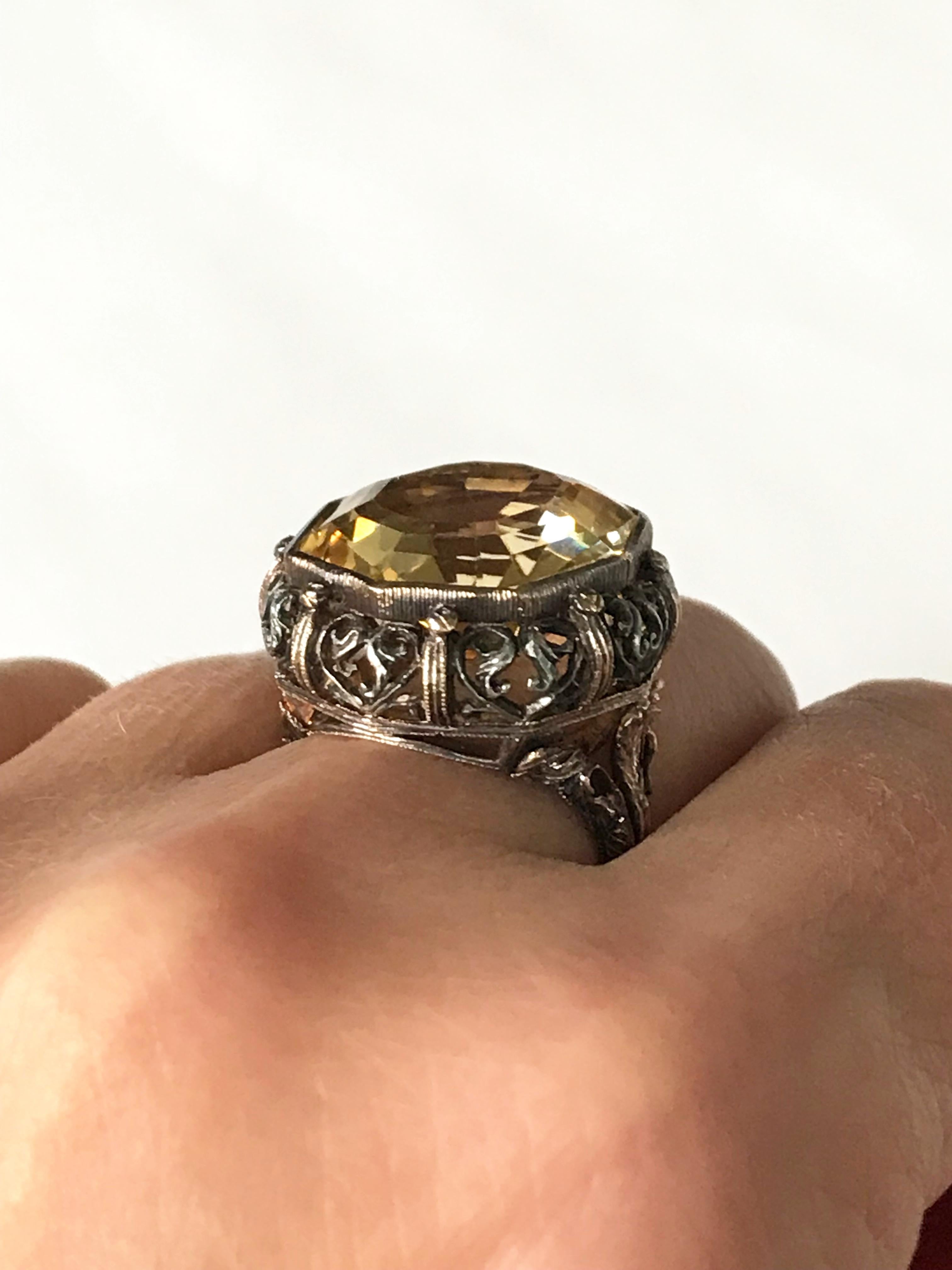 Italian Vintage Citrine Gold and Silver Ring 1