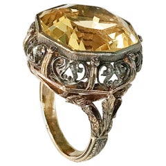 Italian Antique Citrine Gold and Silver Ring