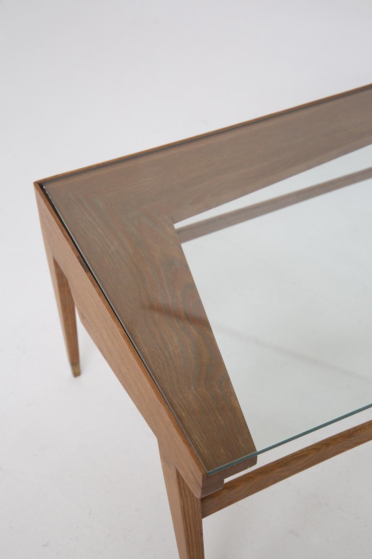 Mid-20th Century Italian Vintage Coffee Table in Wood, Glass and Brass