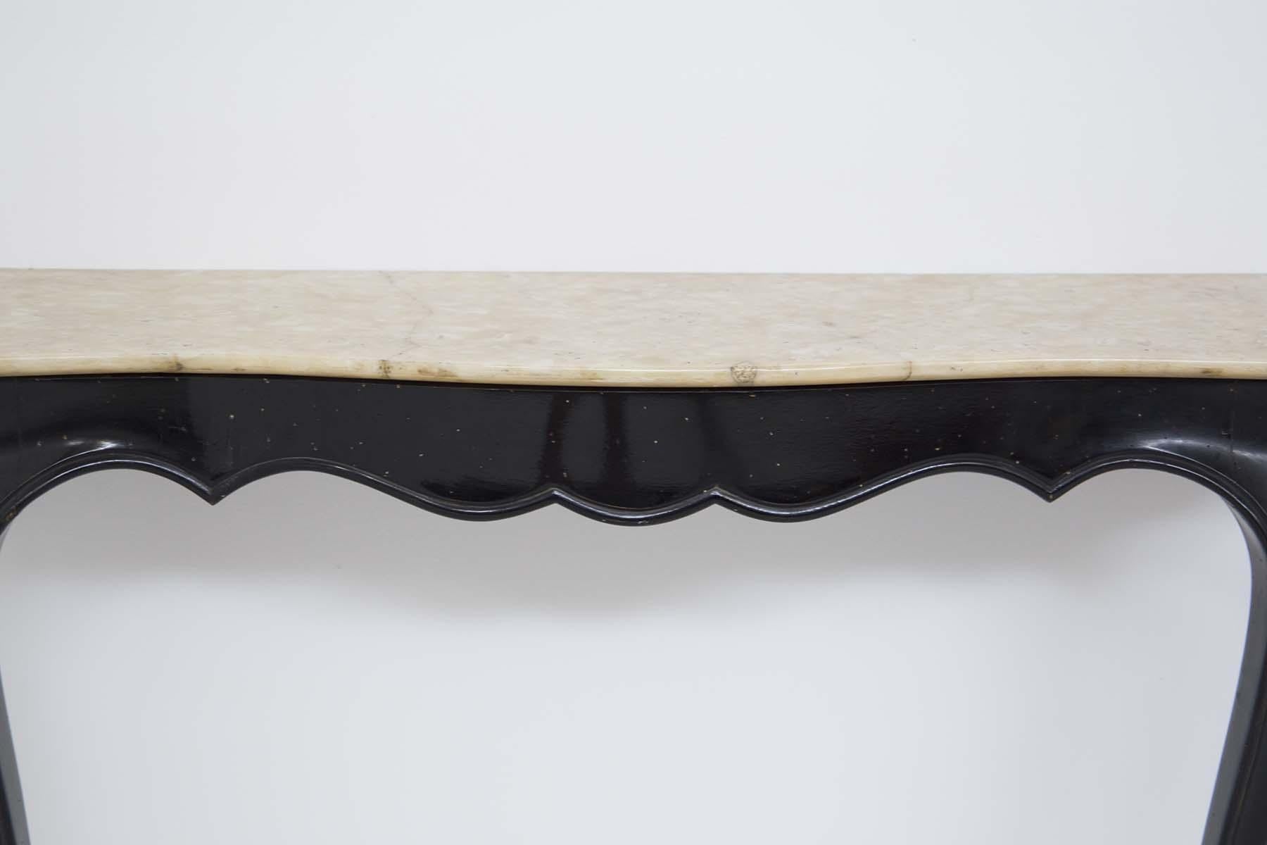 Lacquered Italian Vintage Console in Marble and Wood by Carlo Enrico Rava
