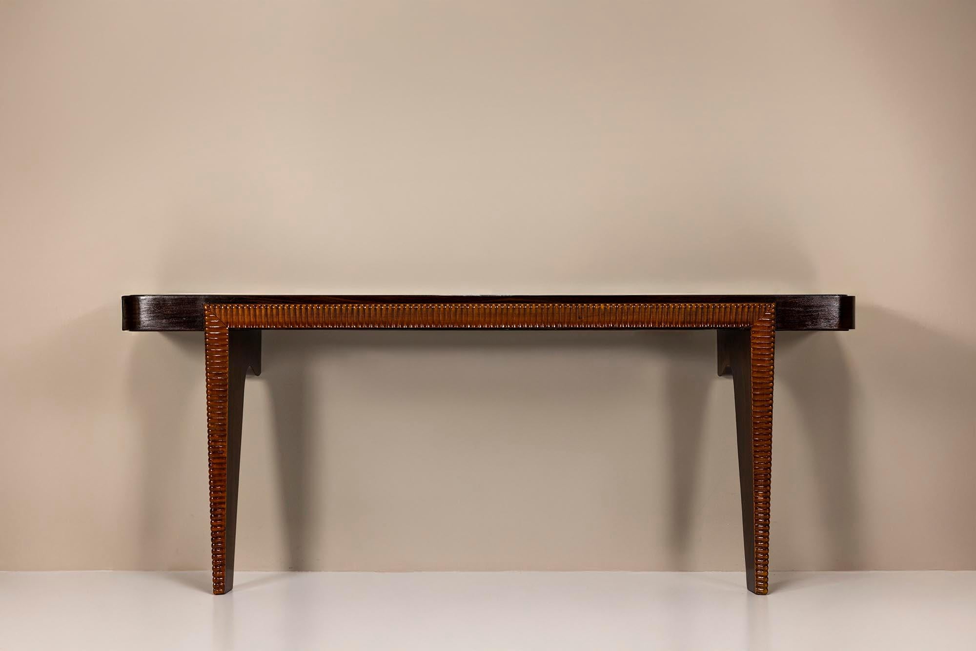 Italian Vintage Console in the Style of Paolo Buffa with Glass Top, 1950s For Sale 5