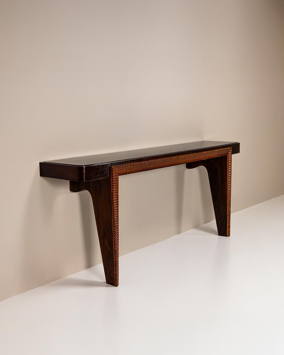 Italian Vintage Console in the Style of Paolo Buffa with Glass Top, 1950s For Sale 8