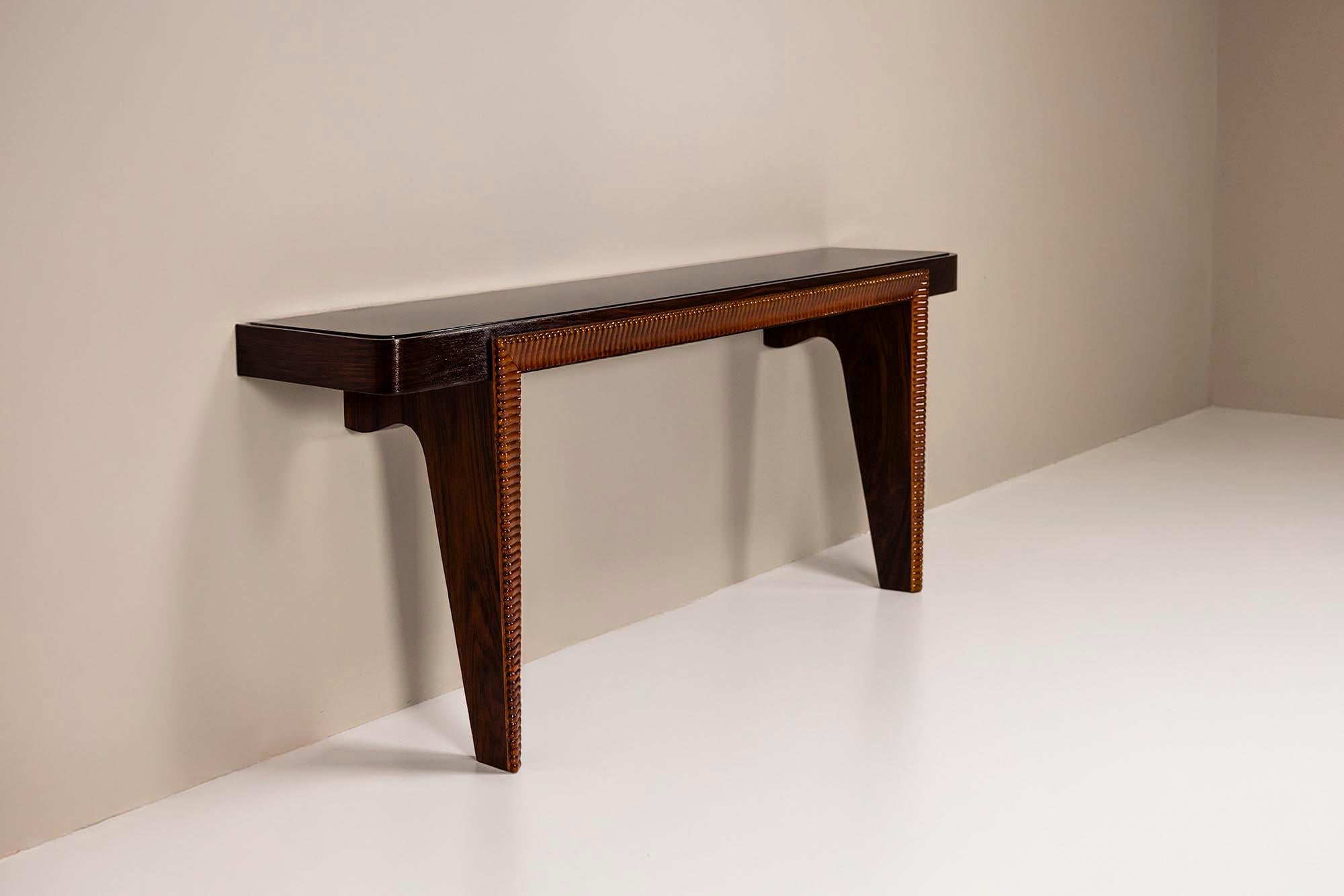 Mid-Century Modern Italian Vintage Console in the Style of Paolo Buffa with Glass Top, 1950s For Sale