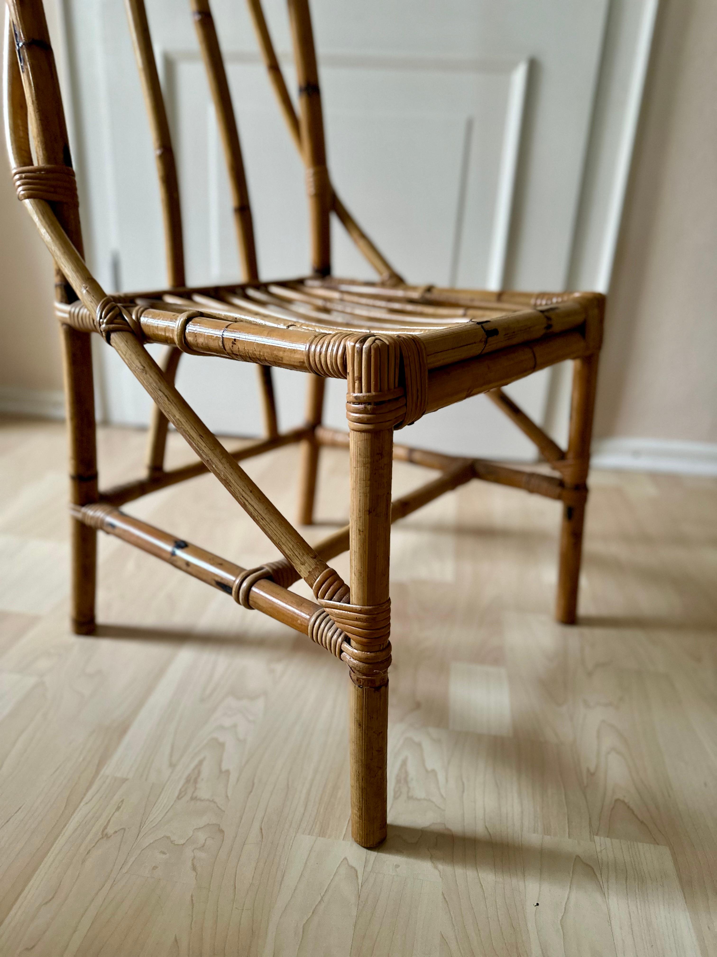 italian Vintage Craftsmanship: 1950s Rattan Chair –  Boho Chic Elegance  For Sale 4