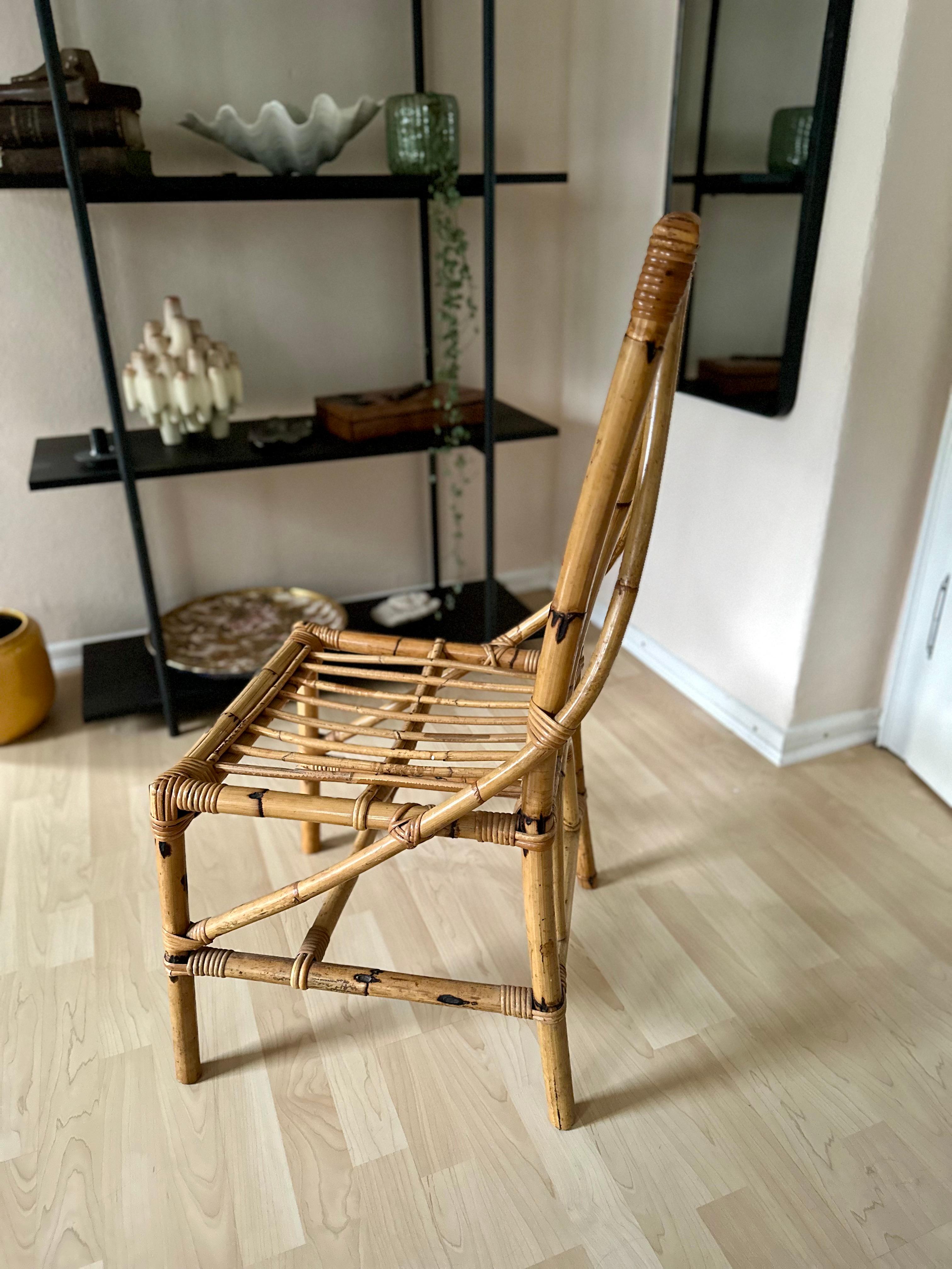 Italian italian Vintage Craftsmanship: 1950s Rattan Chair –  Boho Chic Elegance  For Sale