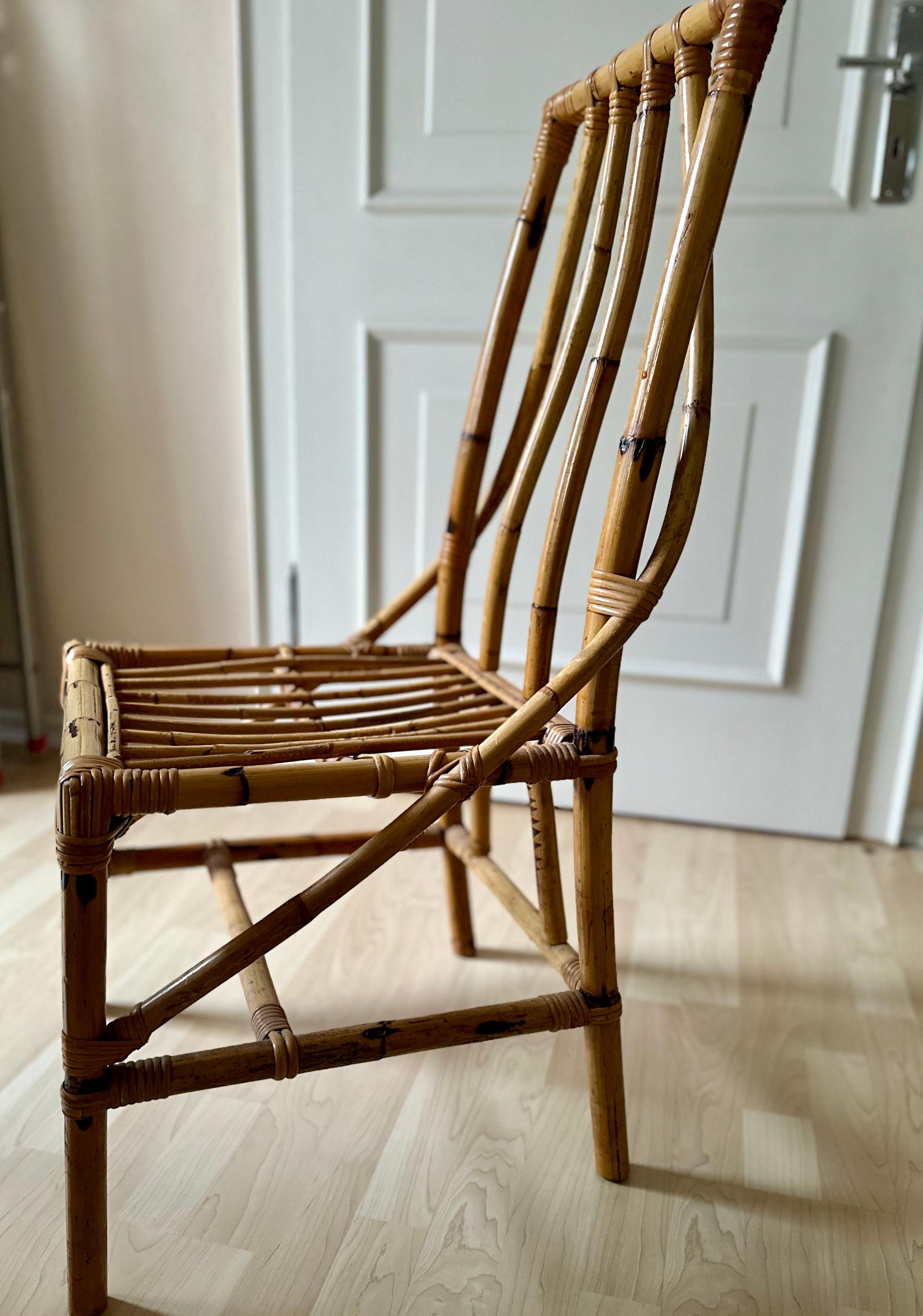 Mid-20th Century italian Vintage Craftsmanship: 1950s Rattan Chair –  Boho Chic Elegance  For Sale