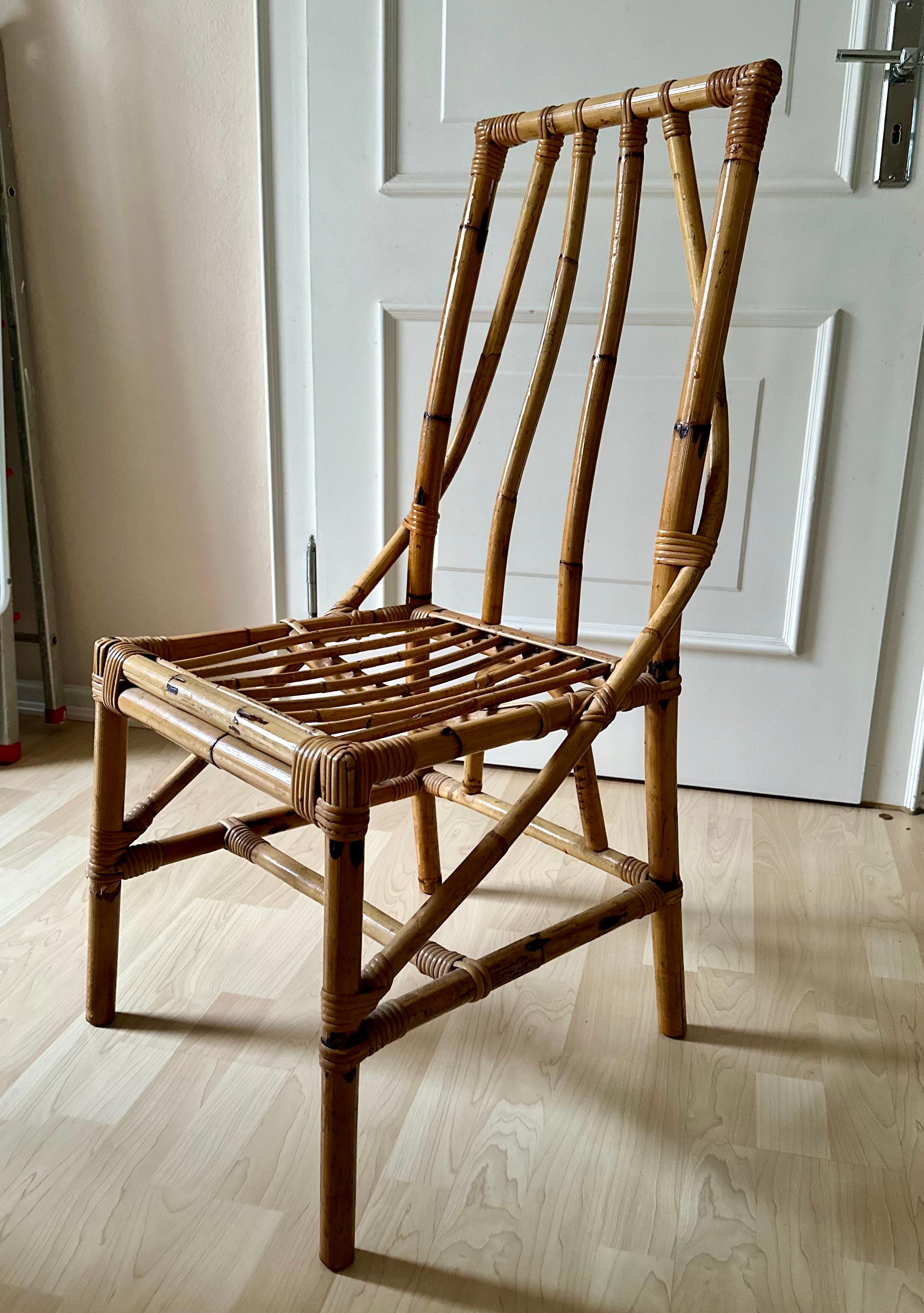 italian Vintage Craftsmanship: 1950s Rattan Chair –  Boho Chic Elegance  For Sale 1