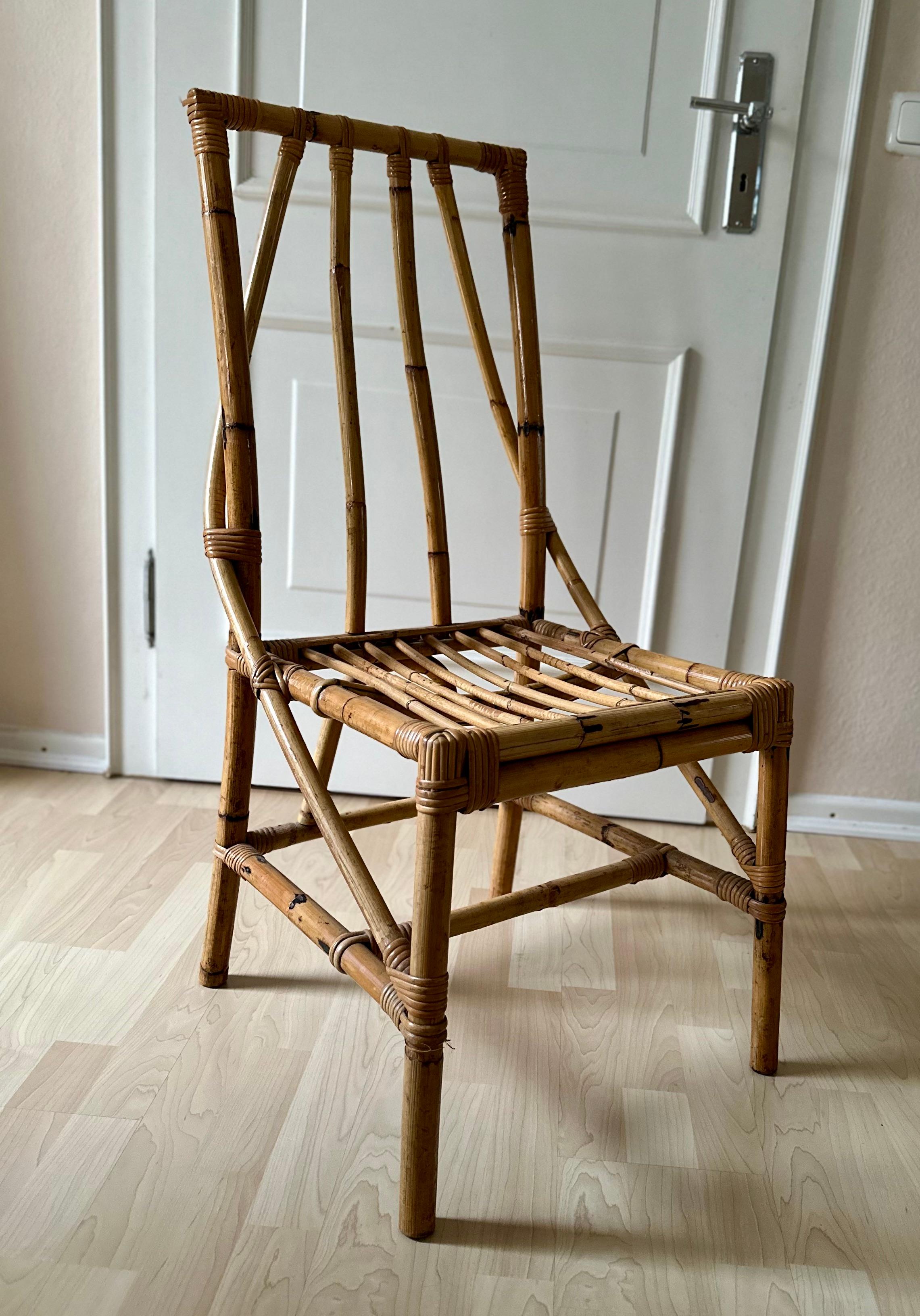 italian Vintage Craftsmanship: 1950s Rattan Chair –  Boho Chic Elegance  For Sale 2