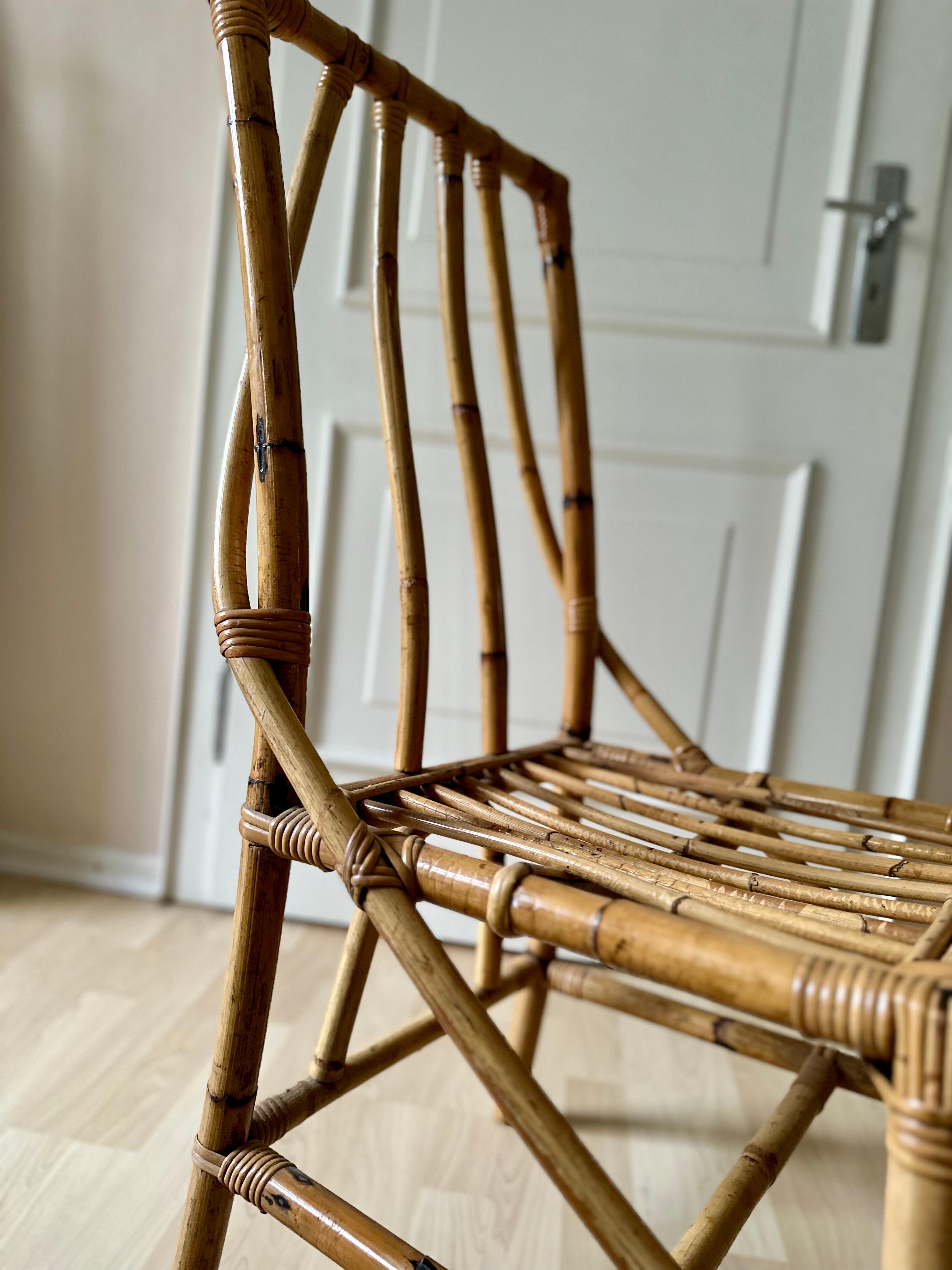 italian Vintage Craftsmanship: 1950s Rattan Chair –  Boho Chic Elegance  For Sale 3