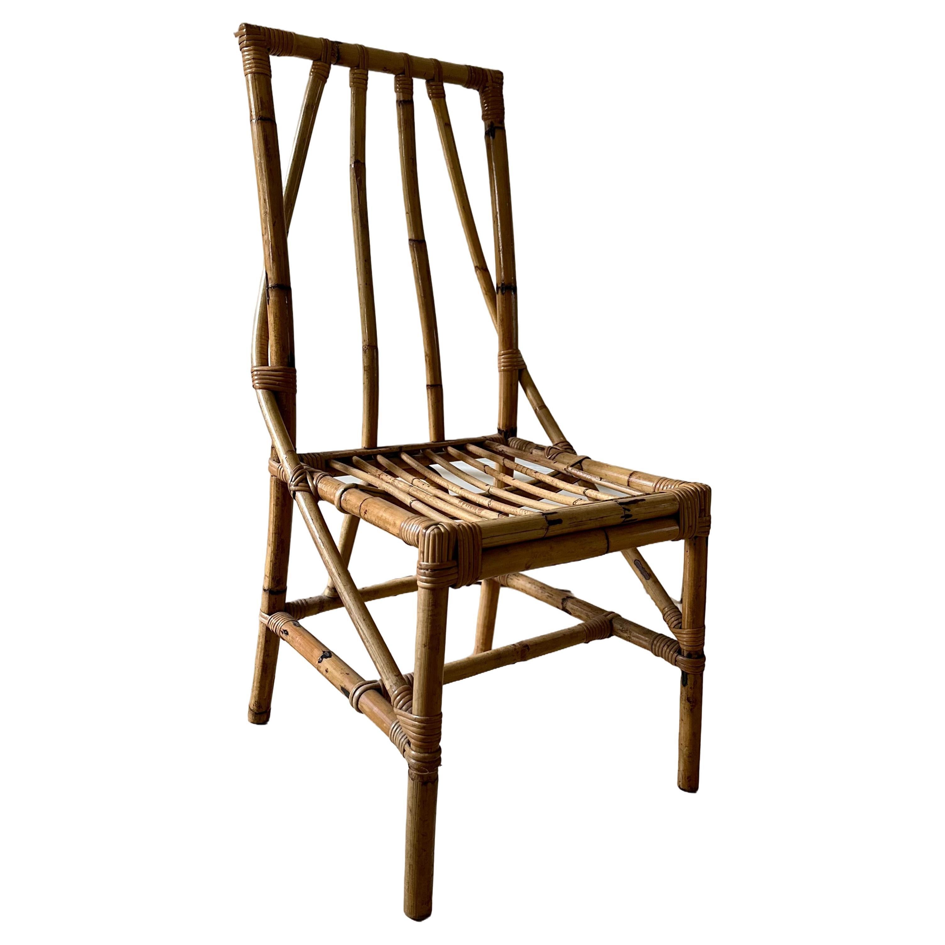 italian Vintage Craftsmanship: 1950s Rattan Chair –  Boho Chic Elegance  For Sale