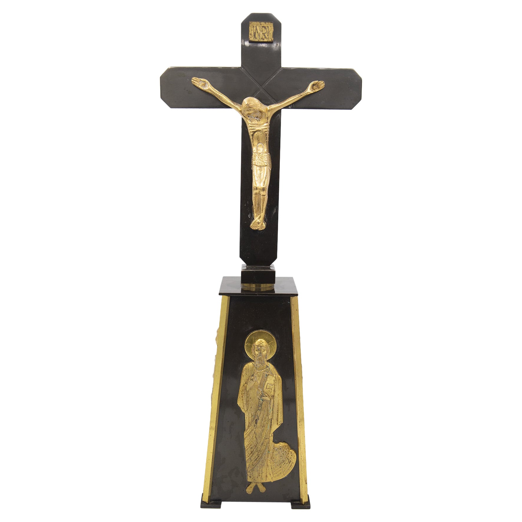 Crocifisso italiano d'epoca in bronzo e ferro