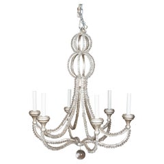 Lustre italien vintage à six lumières en cristal et acier avec perles facettées, câblé