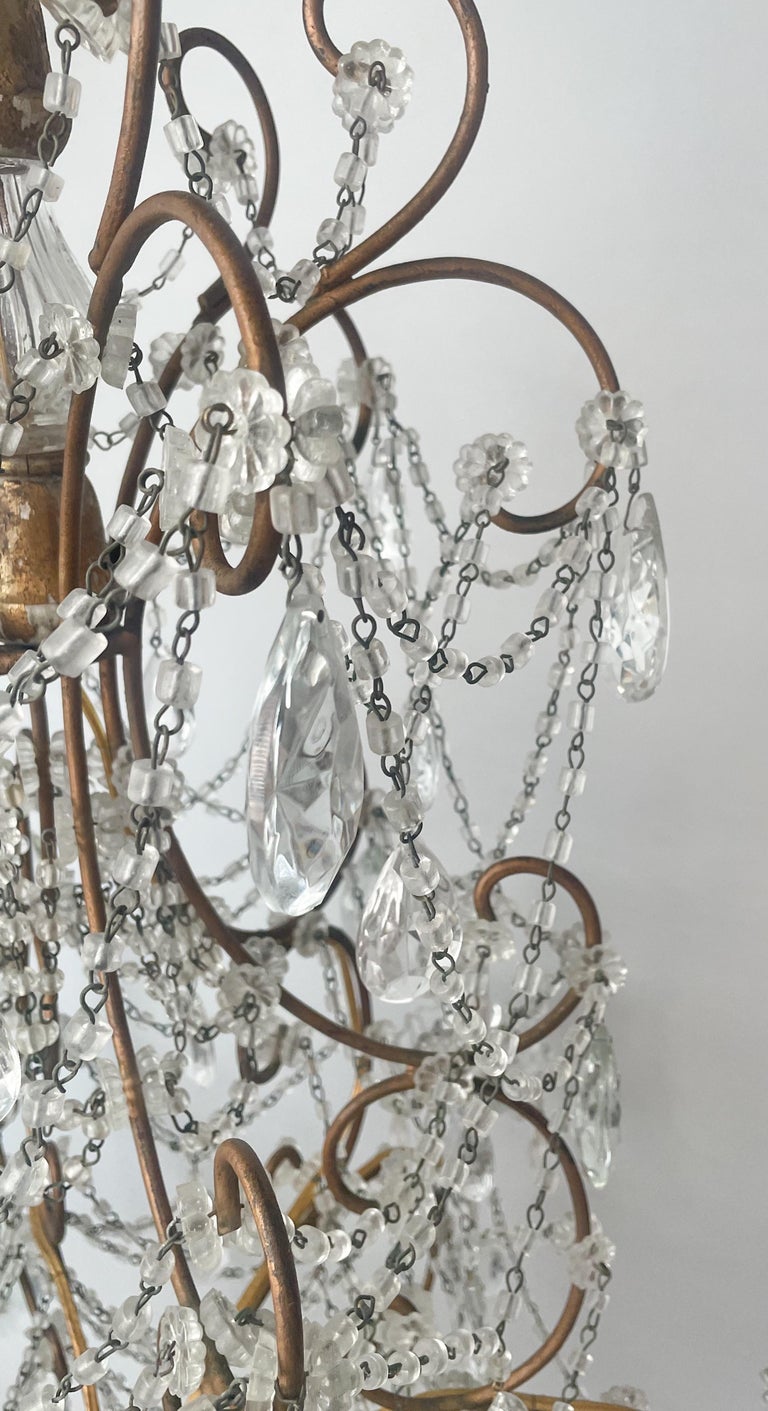 Iron Italian Vintage Crystal Beaded Chandelier For Sale