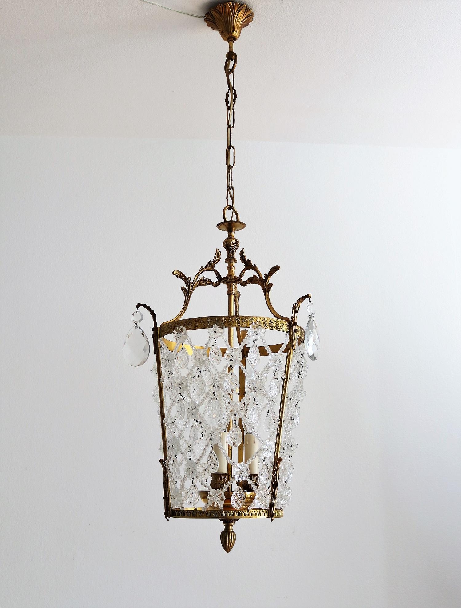 Italian Vintage Crystal Chandelier or Lantern with Bronze Frame, 1950s In Good Condition In Morazzone, Varese