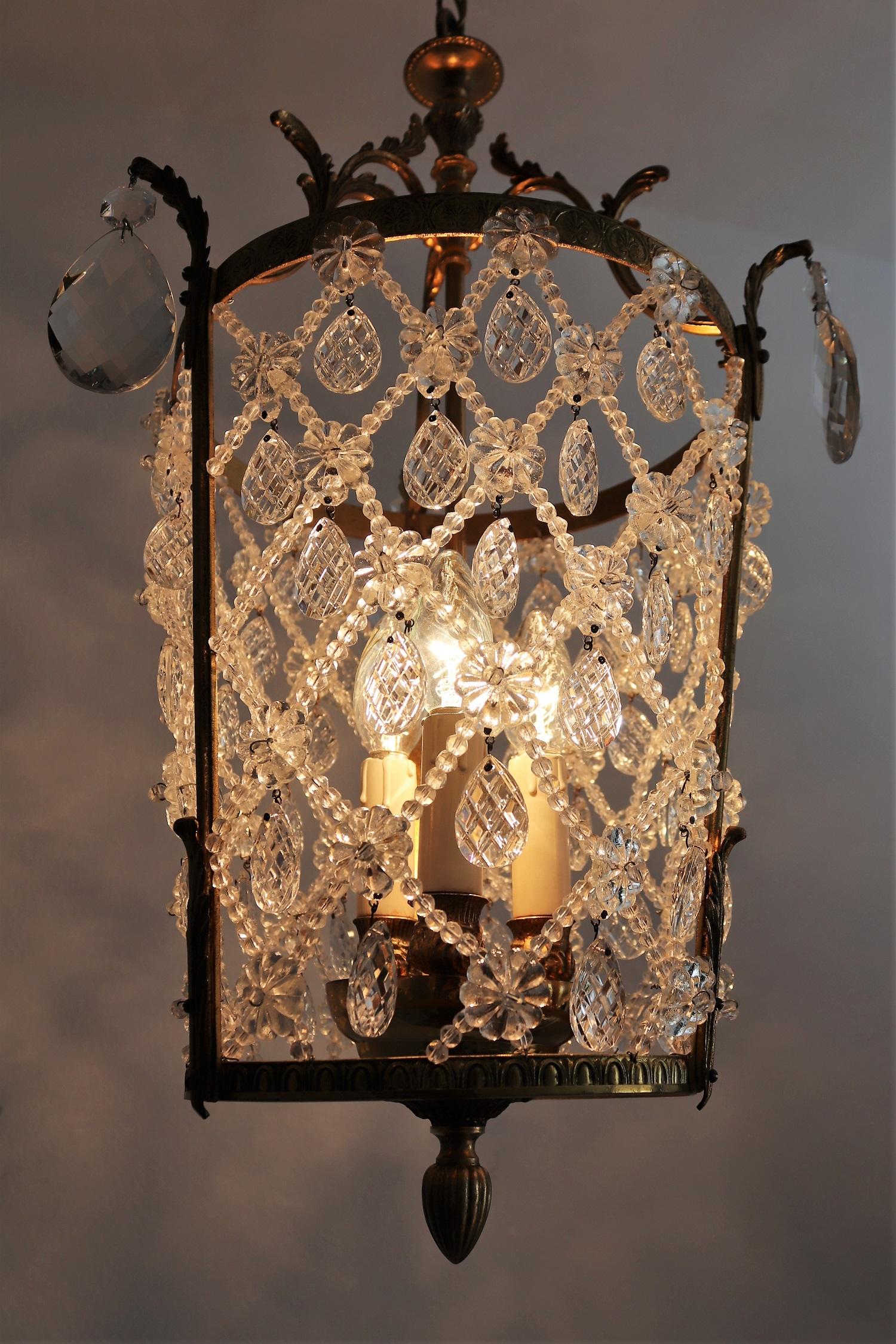 Italian Vintage Crystal Chandelier or Lantern with Bronze Frame, 1950s 3