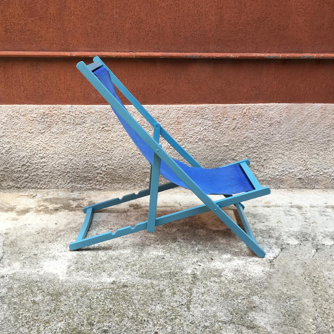Italian Vintage Deckchair in Light-Blue Wooden Structure and Blue Fabric, 1960s 1