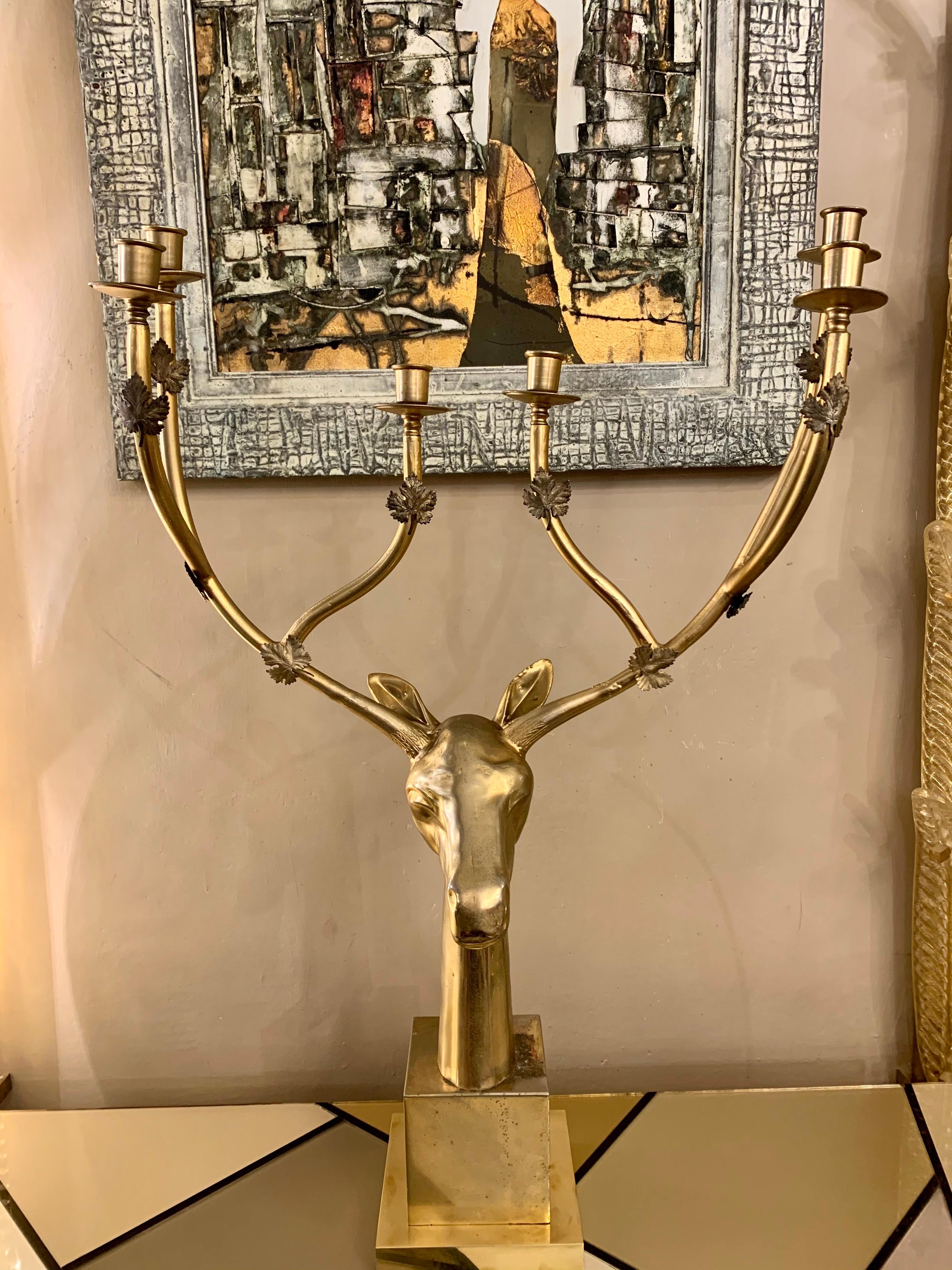 Italian vintage deer brass candelabra. Particular and highly decorative object.
Six candleholders.