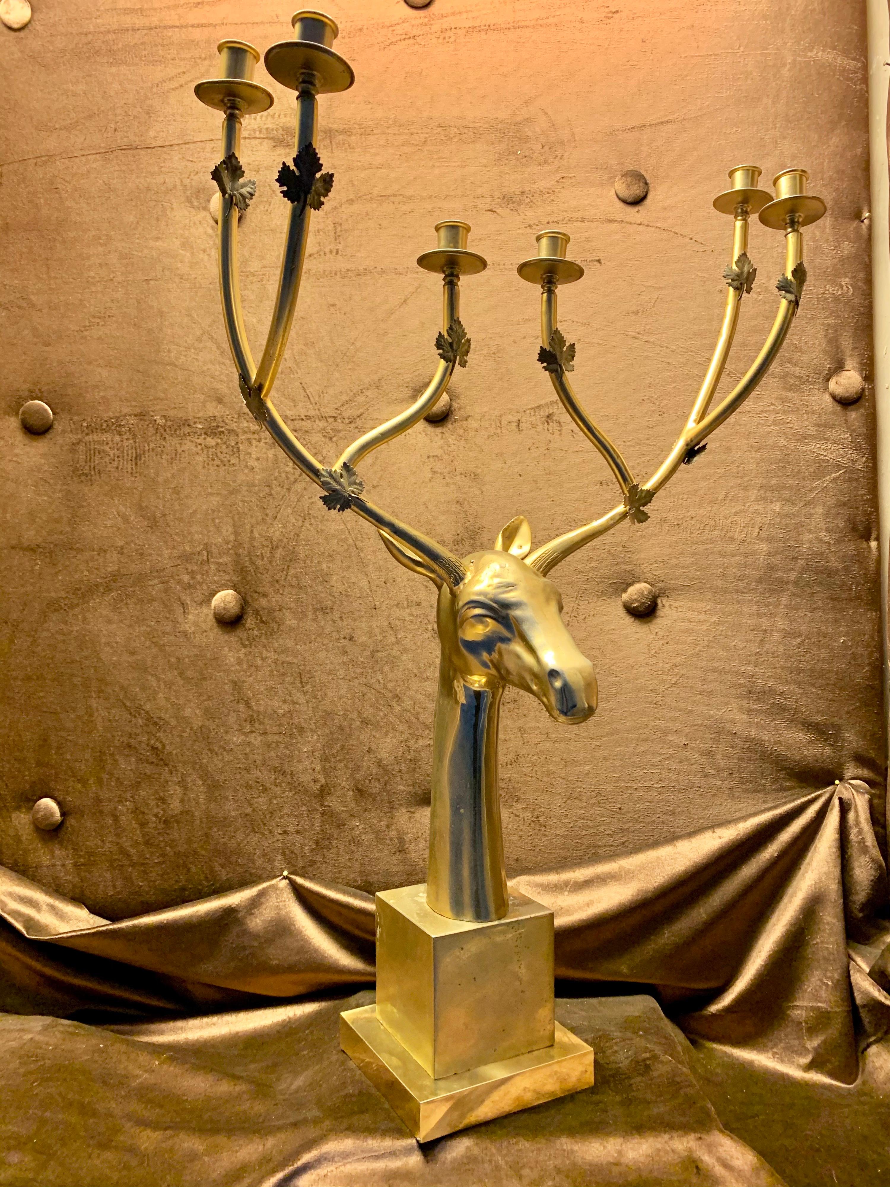 Mid-20th Century Italian Vintage Deer Brass Candelabra, 1950s