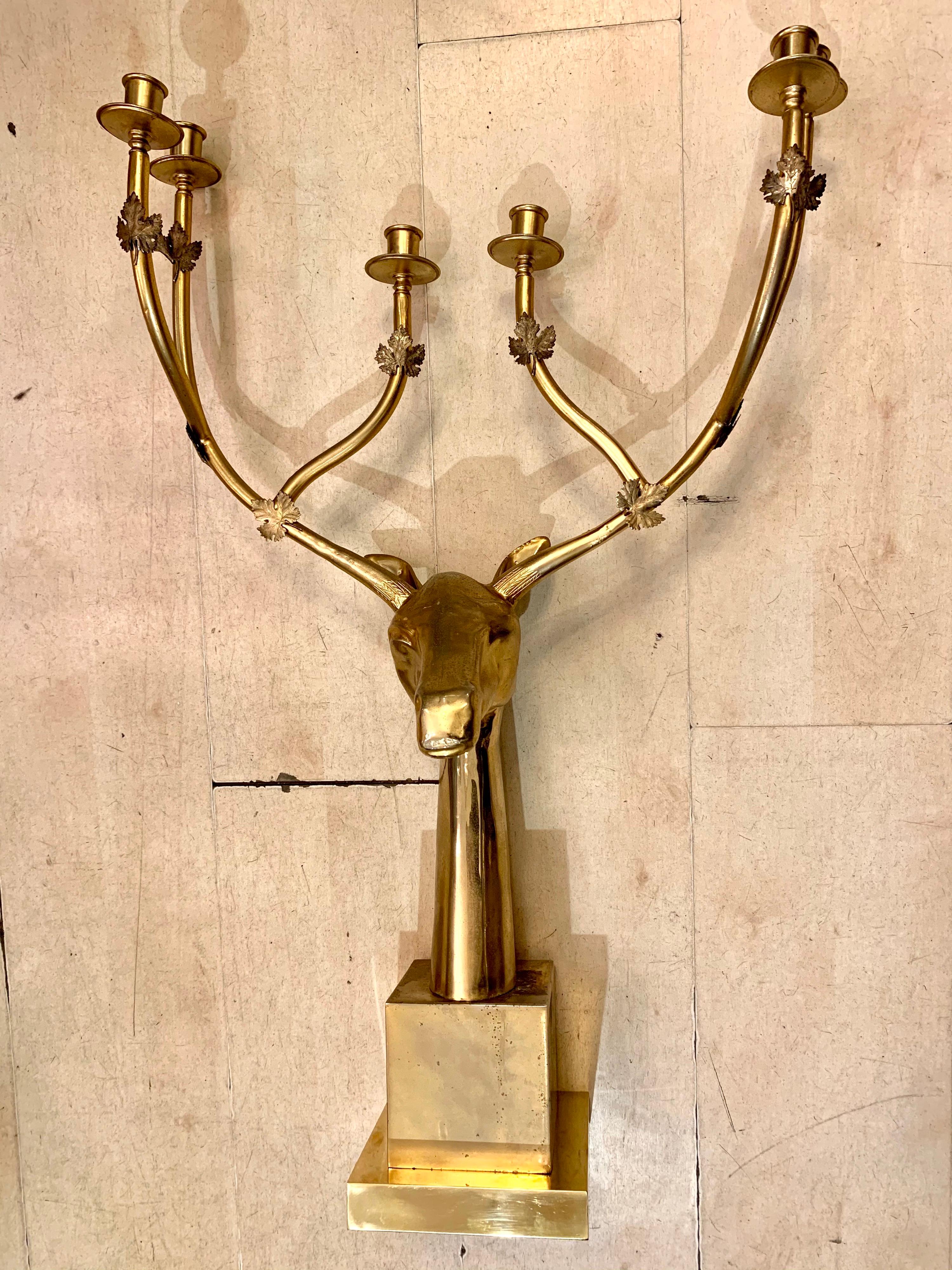 Italian Vintage Deer Brass Candelabra, 1950s 1