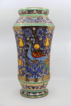Italian Vintage Deruta Mosaic Hand Painted Floral & Figural Vase