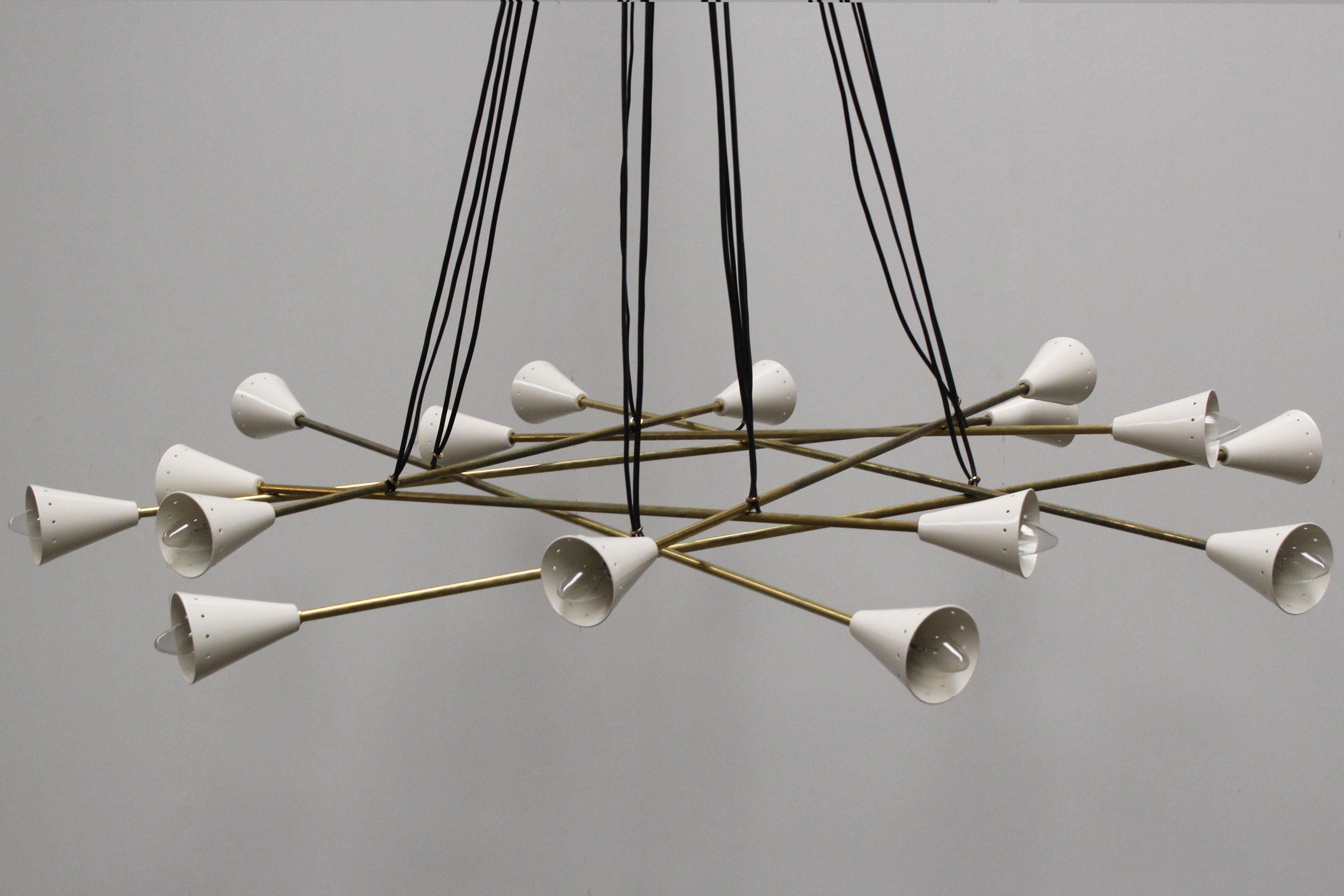 Italian Vintage Design Chandelier White Brass from Stilnovo 1960 Mid-Century For Sale 5