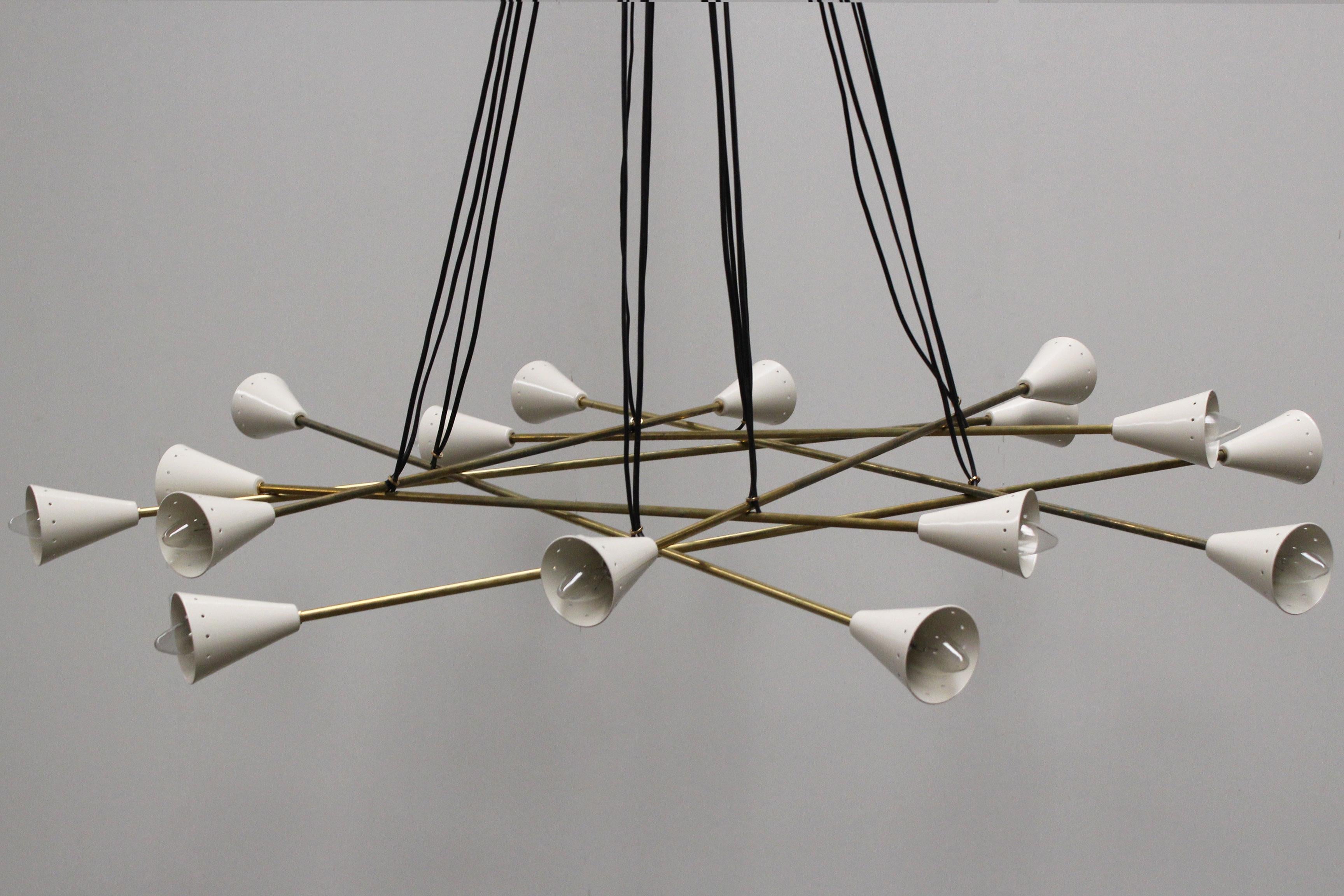  Italian Vintage Design Chandelier White Brass from Stilnovo 1960 Mid-Century For Sale 4