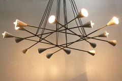 Italian Vintage Design Chandelier White Brass from Stilnovo 1960 Mid-Century