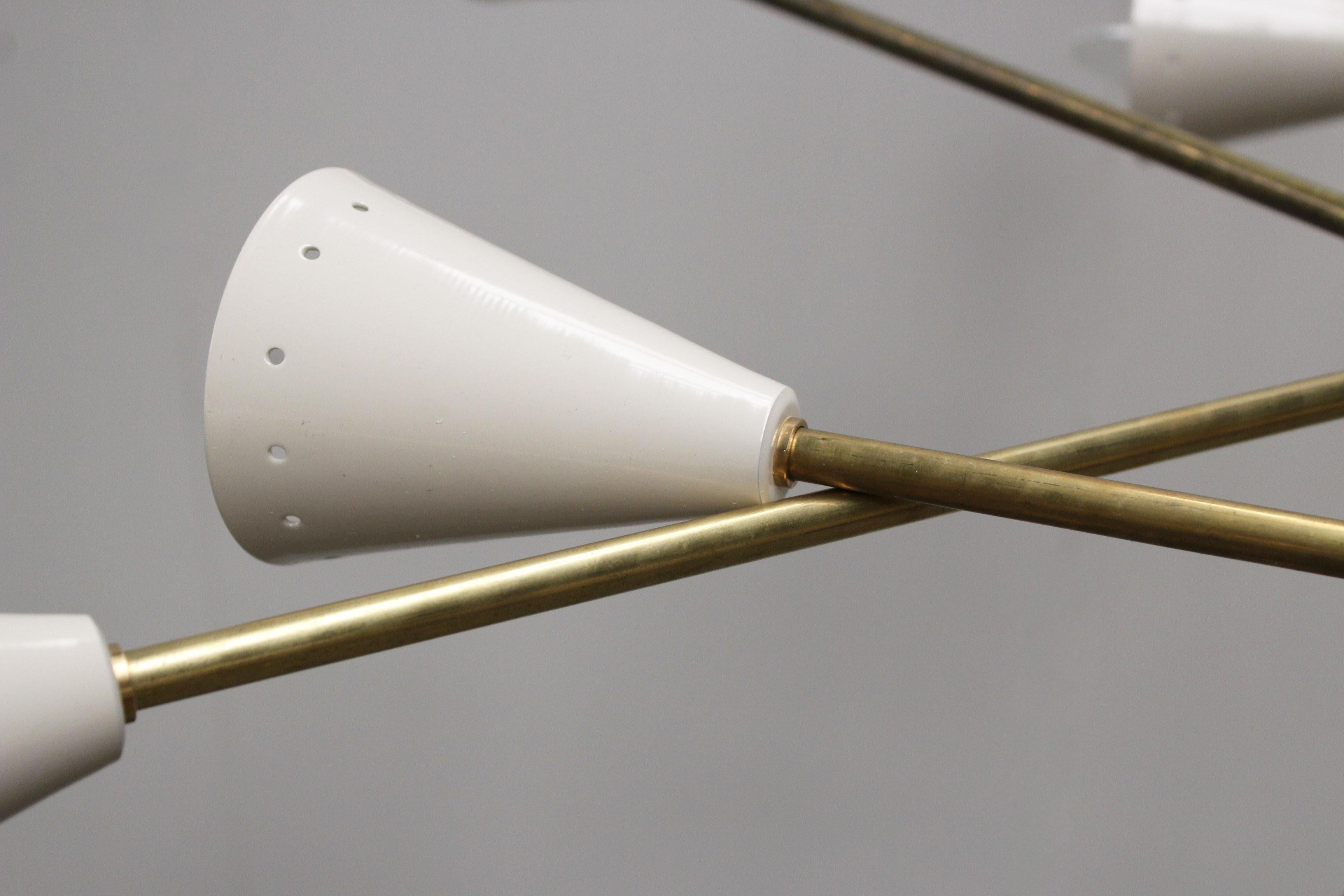  Italian Vintage Design Chandelier White Brass from Stilnovo 1960 Mid-Century For Sale 1