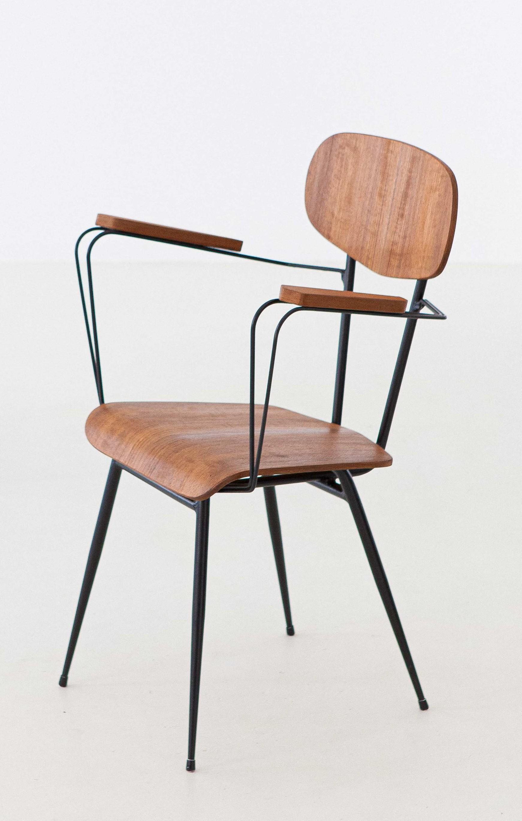 Italian Vintage Desk Chair in Teak and Black Iron, Mid-Century Modern 4