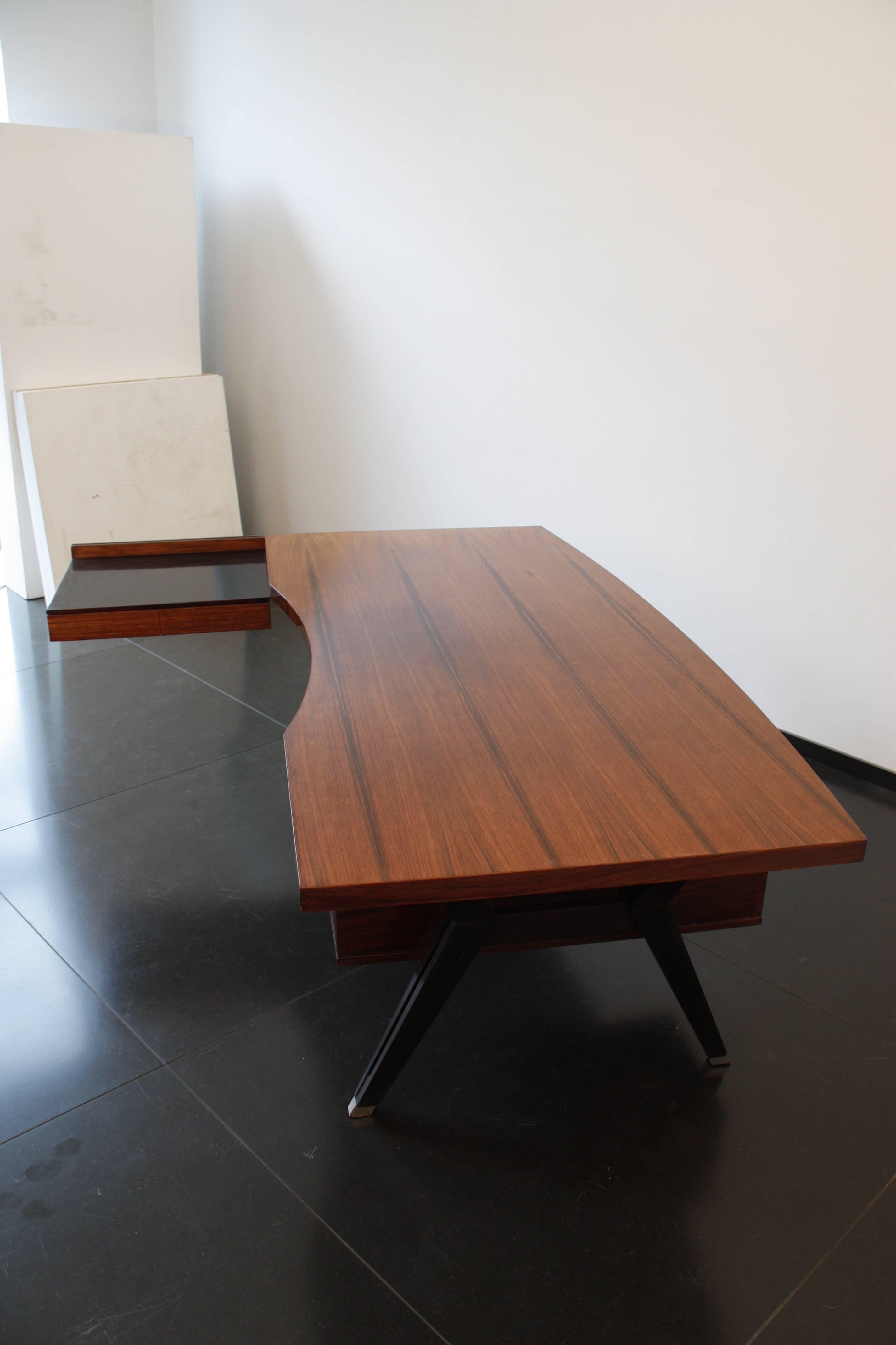 Metal Italian Vintage Desk in Polish Wood by Ico Parisi for MIM, circa 1955 For Sale