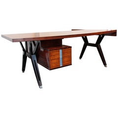 Italian Vintage Desk in Polish Wood by Ico Parisi for MIM, circa 1955