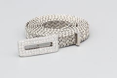 Italian Vintage Diamond 18k White Gold Adjustable Woven Belt