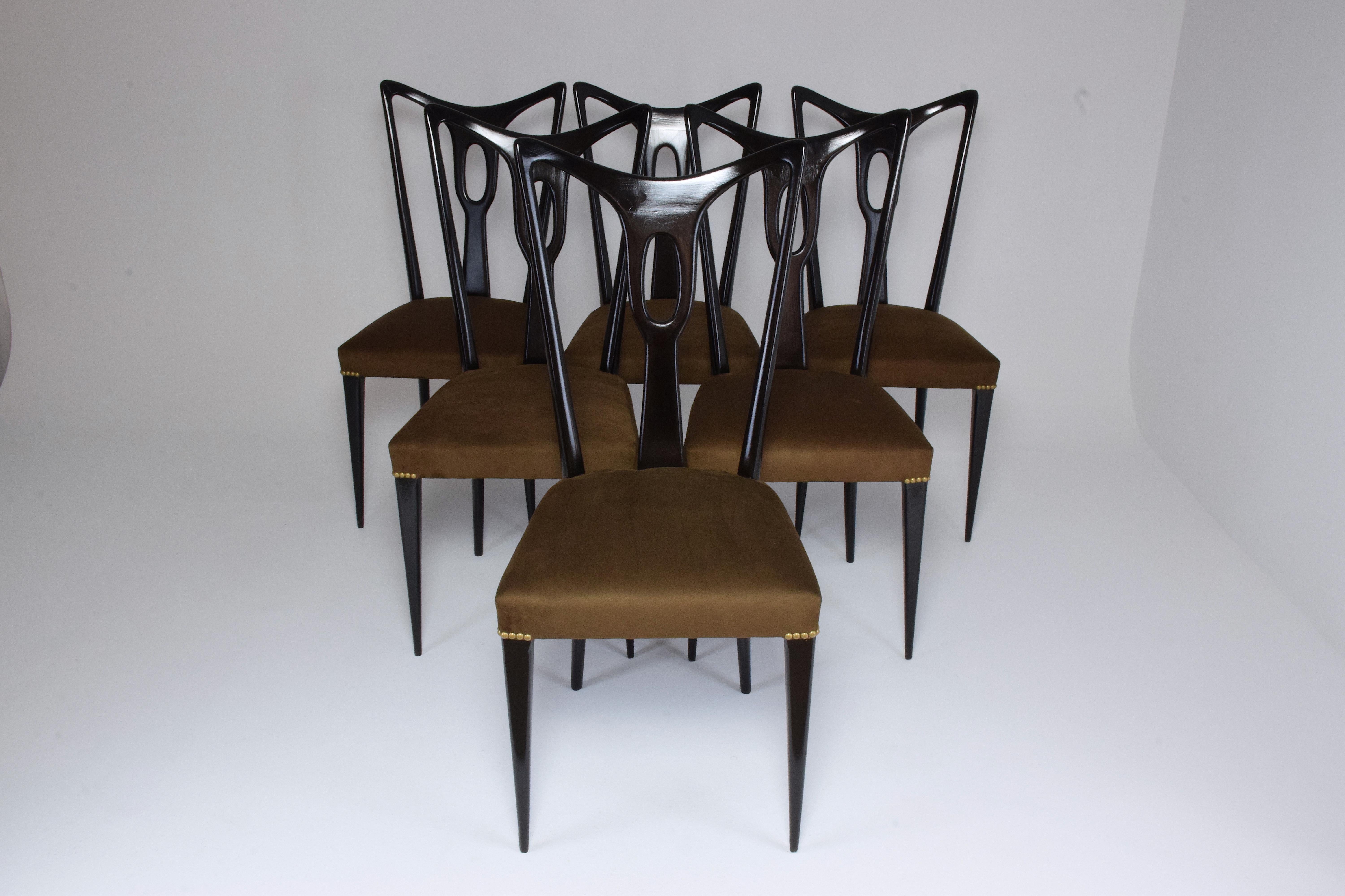 Ebonized Italian Vintage Dining Chairs Attributed to Guglielmo Ulrich, Set of Six, 1940s