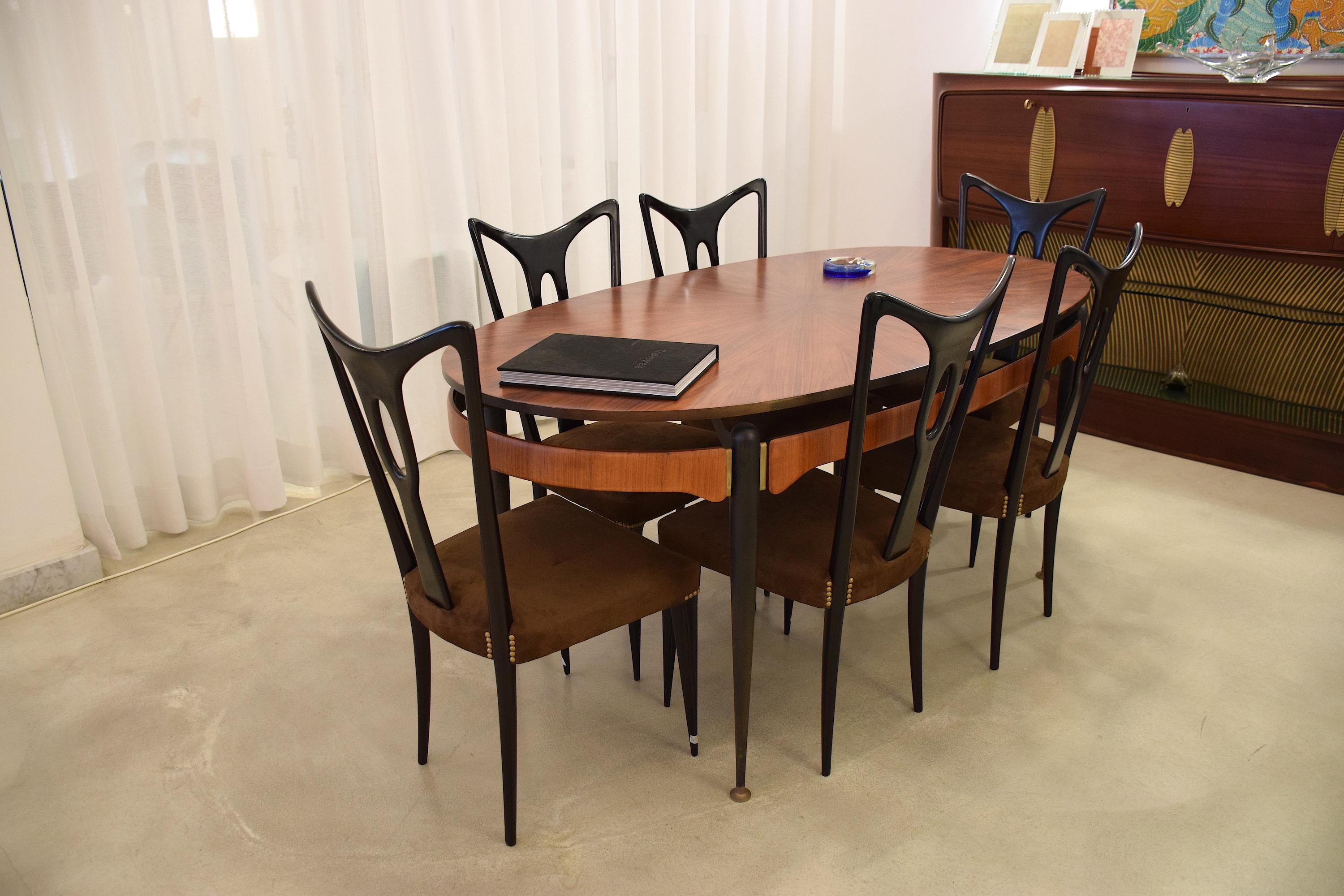 Mid-Century Modern Italian Vintage Dining Chairs Attributed to Guglielmo Ulrich, Set of Six, 1940s