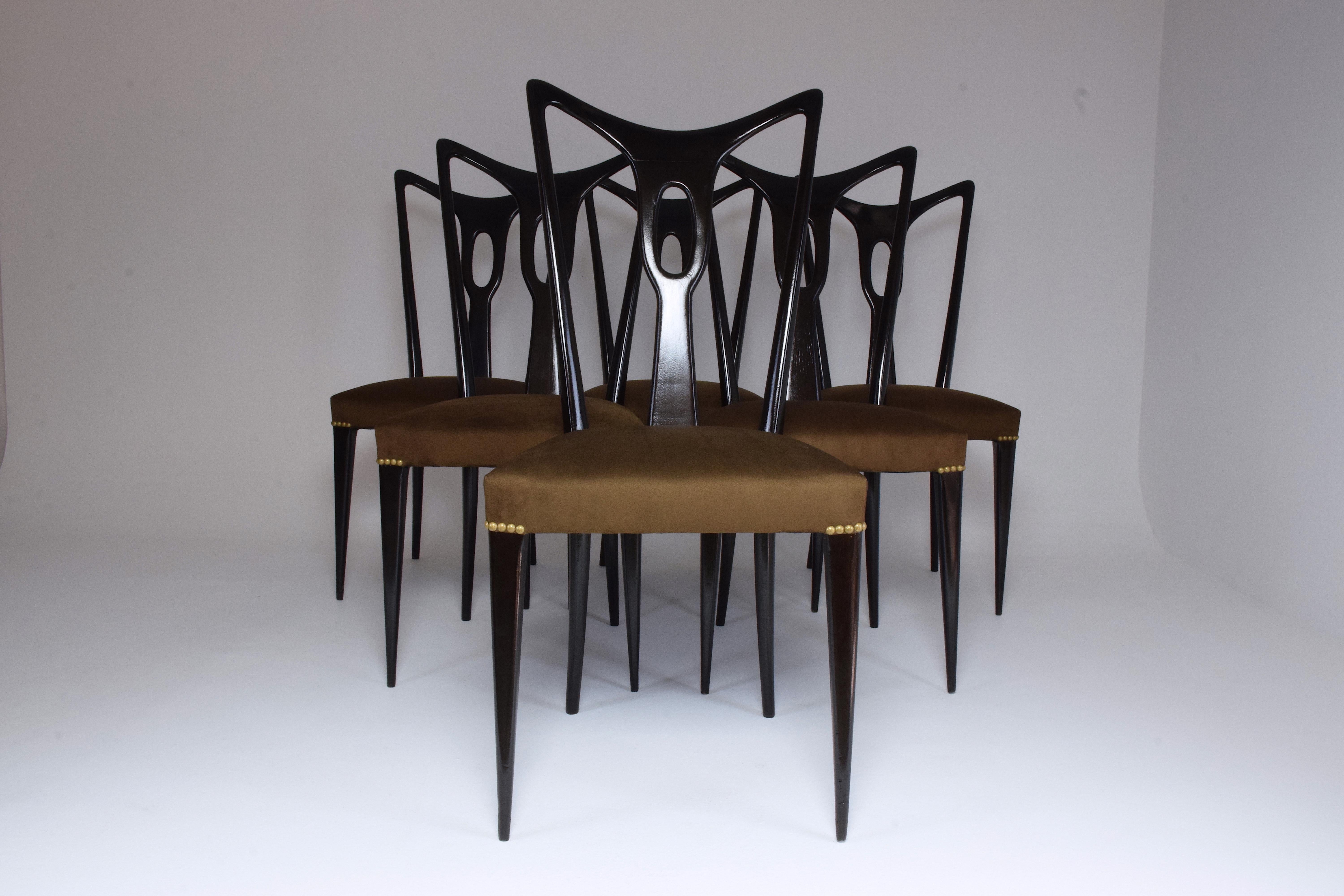 Italian Vintage Dining Chairs Attributed to Guglielmo Ulrich, Set of Six, 1940s In Good Condition In Paris, FR