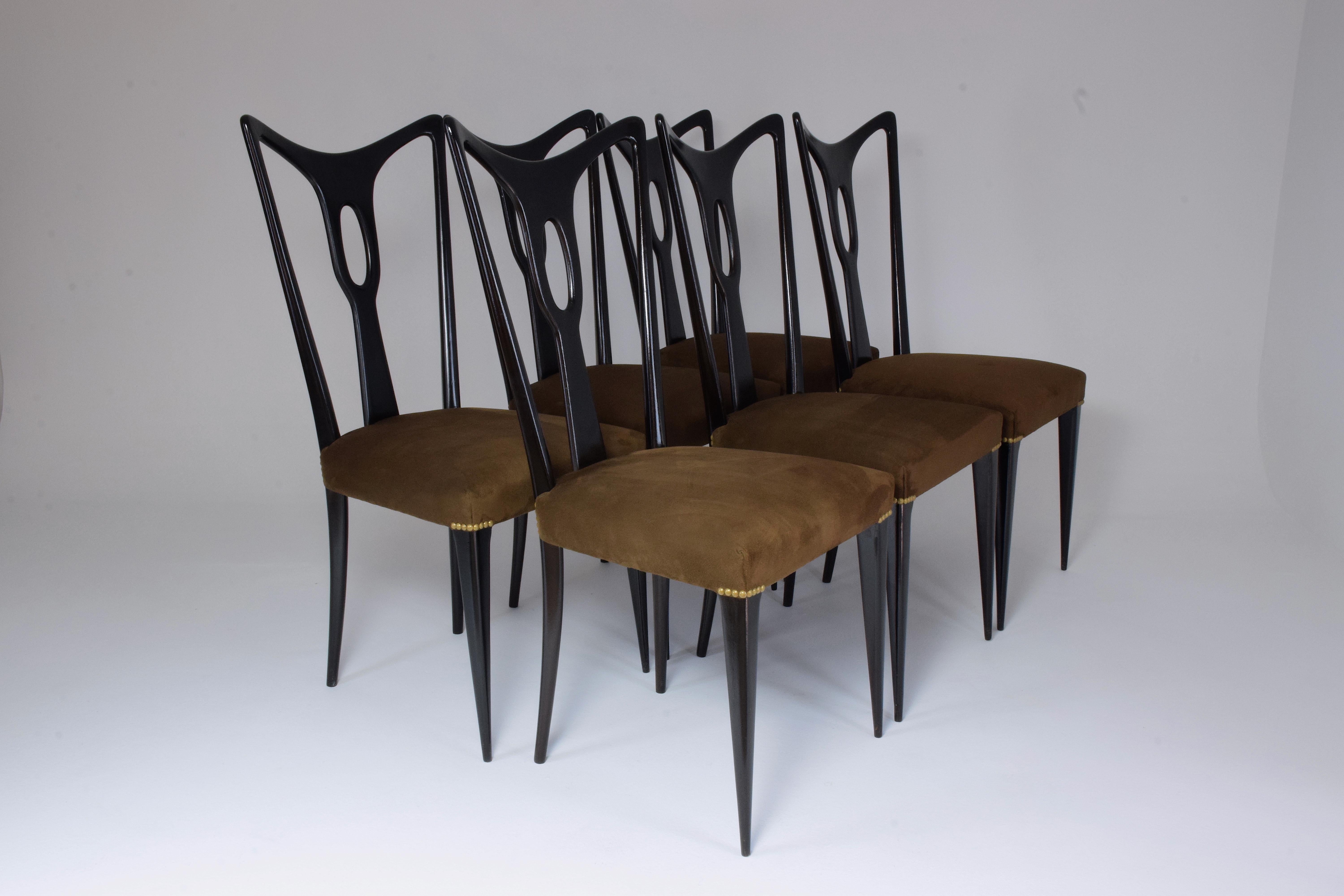 20th Century Italian Vintage Dining Chairs Attributed to Guglielmo Ulrich, Set of Six, 1940s