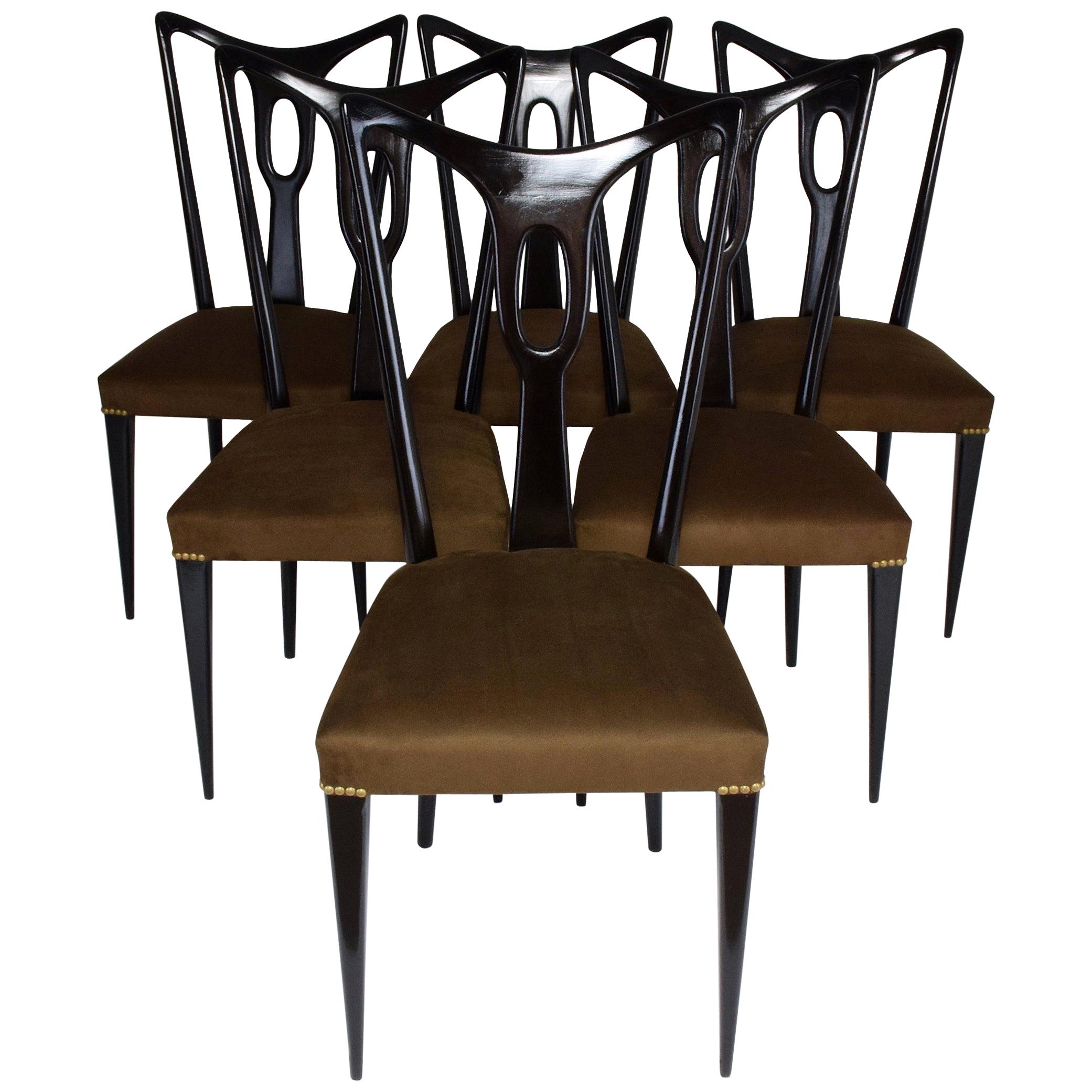 Italian Vintage Dining Chairs Attributed to Guglielmo Ulrich, Set of Six, 1940s