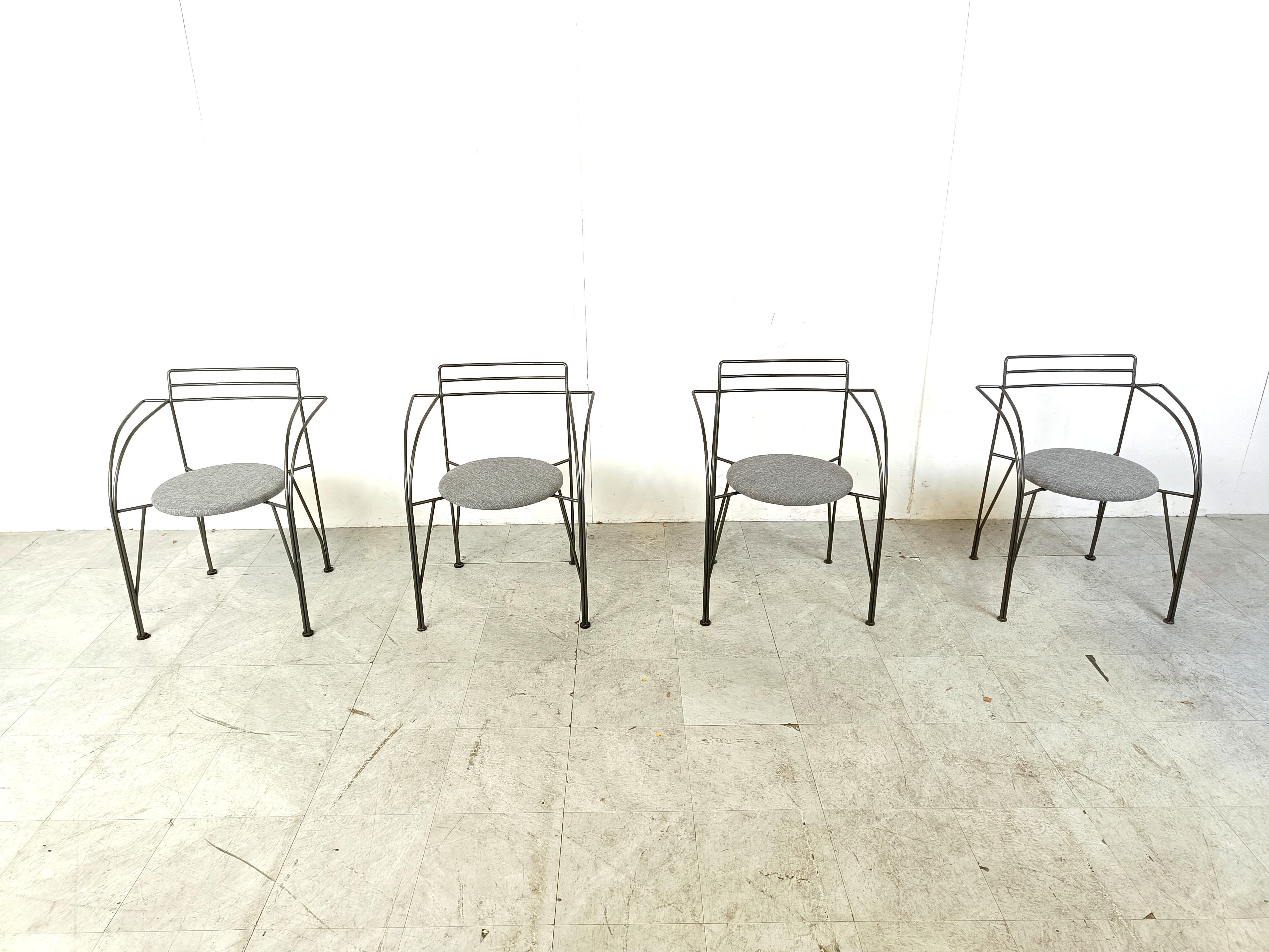 Post-Modern Italian vintage dining chairs with armrests, 1980s, Set of 4 For Sale