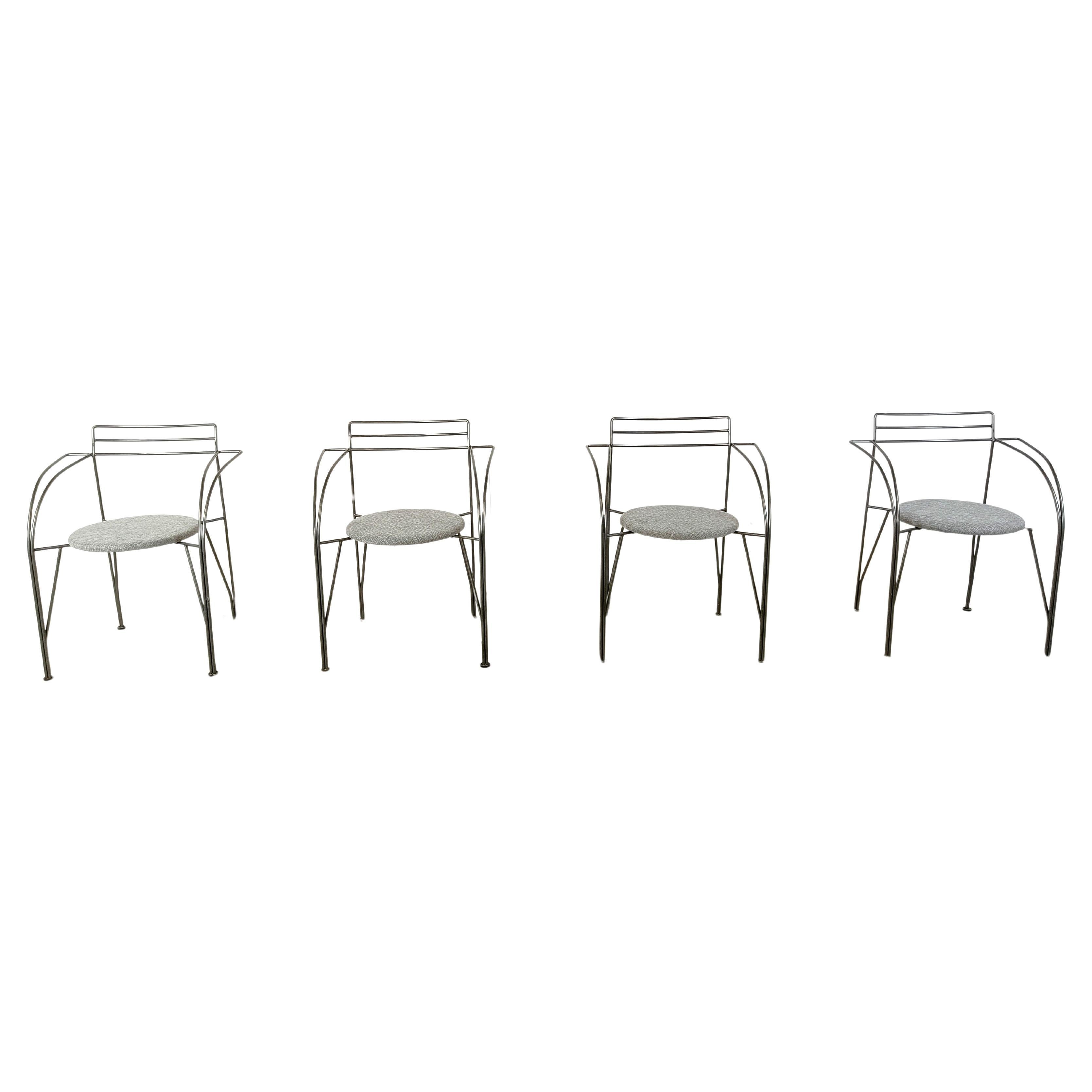Italian vintage dining chairs with armrests, 1980s, Set of 4 For Sale