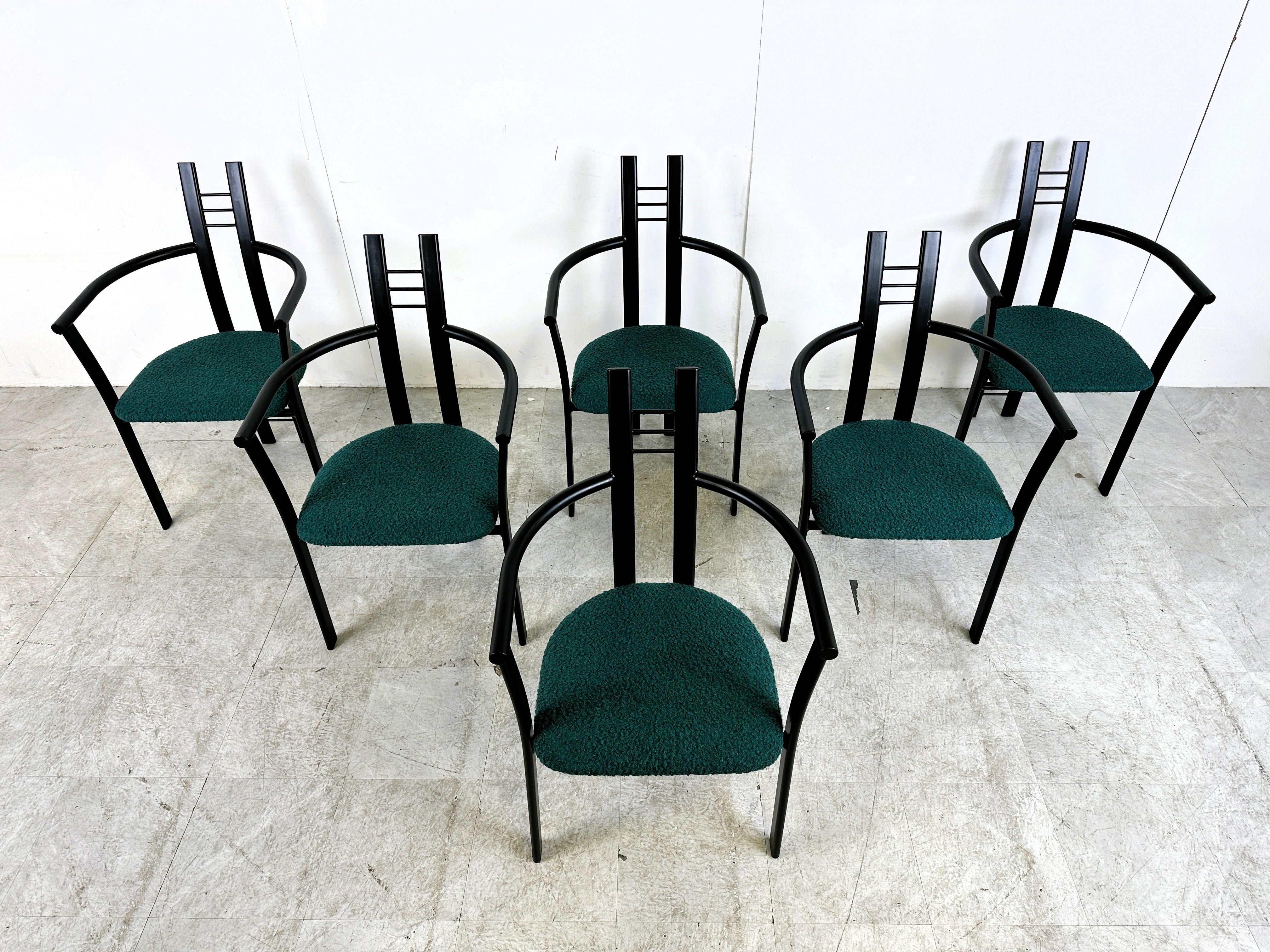 Italian vintage dining chairs with armrests, 1980s, Set of 6 In Good Condition In HEVERLEE, BE