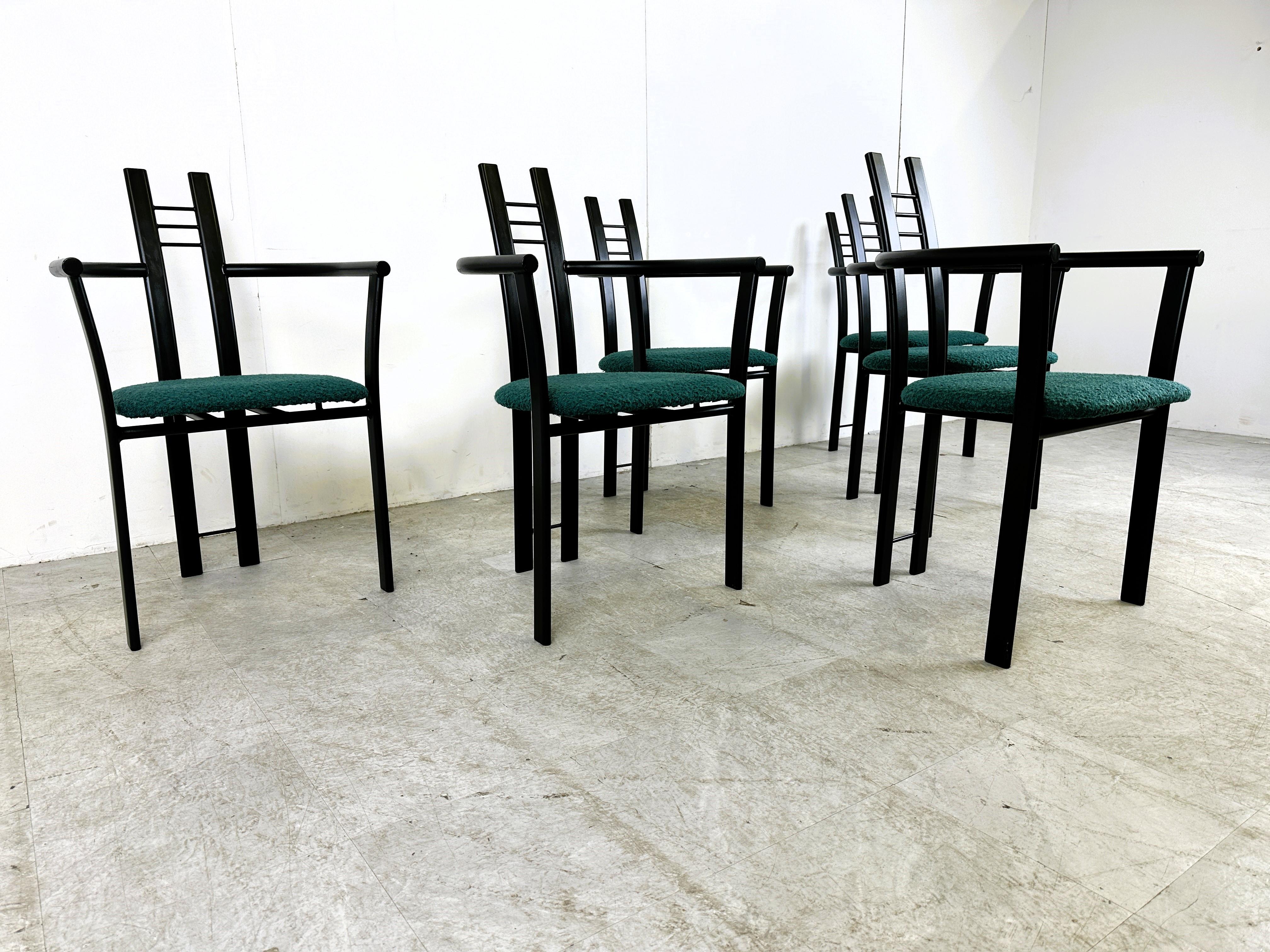Late 20th Century Italian vintage dining chairs with armrests, 1980s, Set of 6