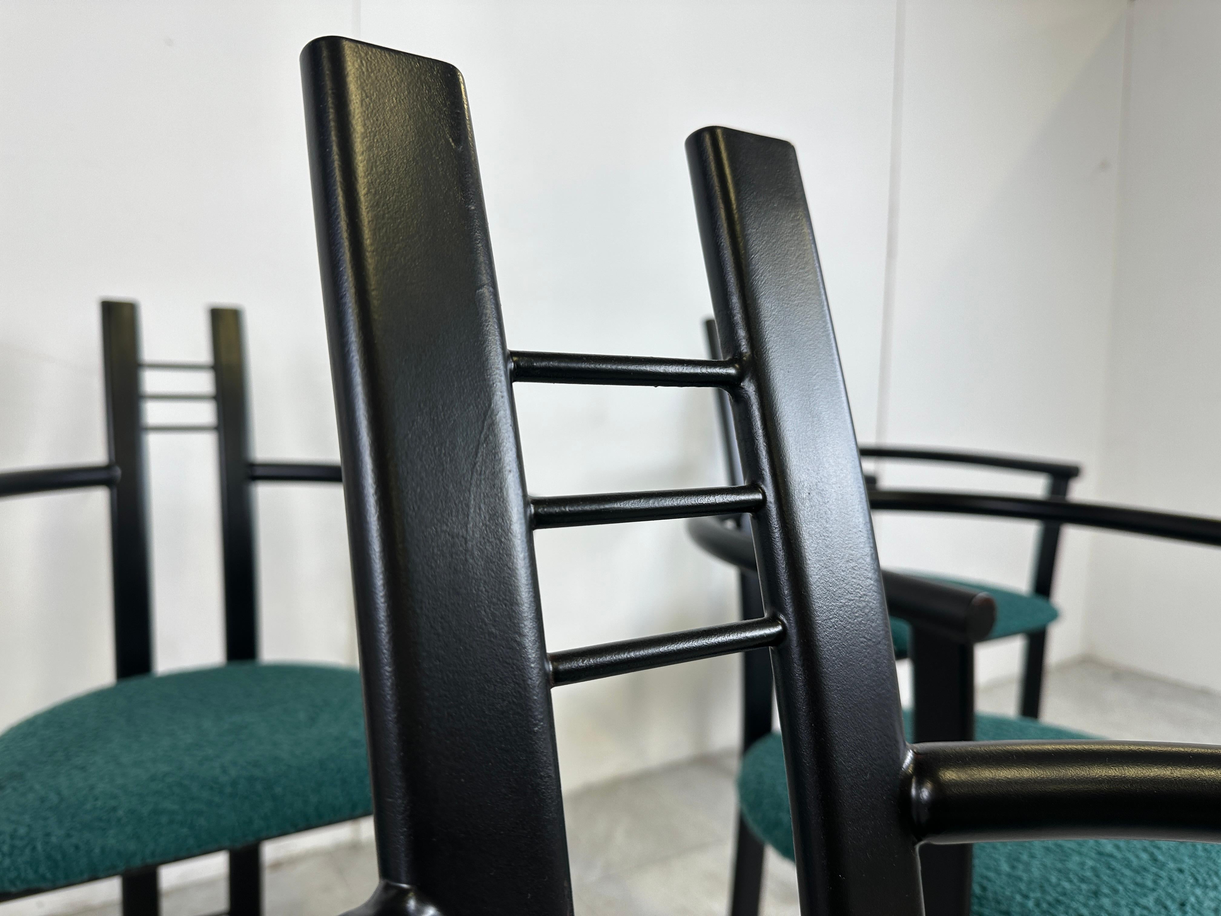Metal Italian vintage dining chairs with armrests, 1980s, Set of 6