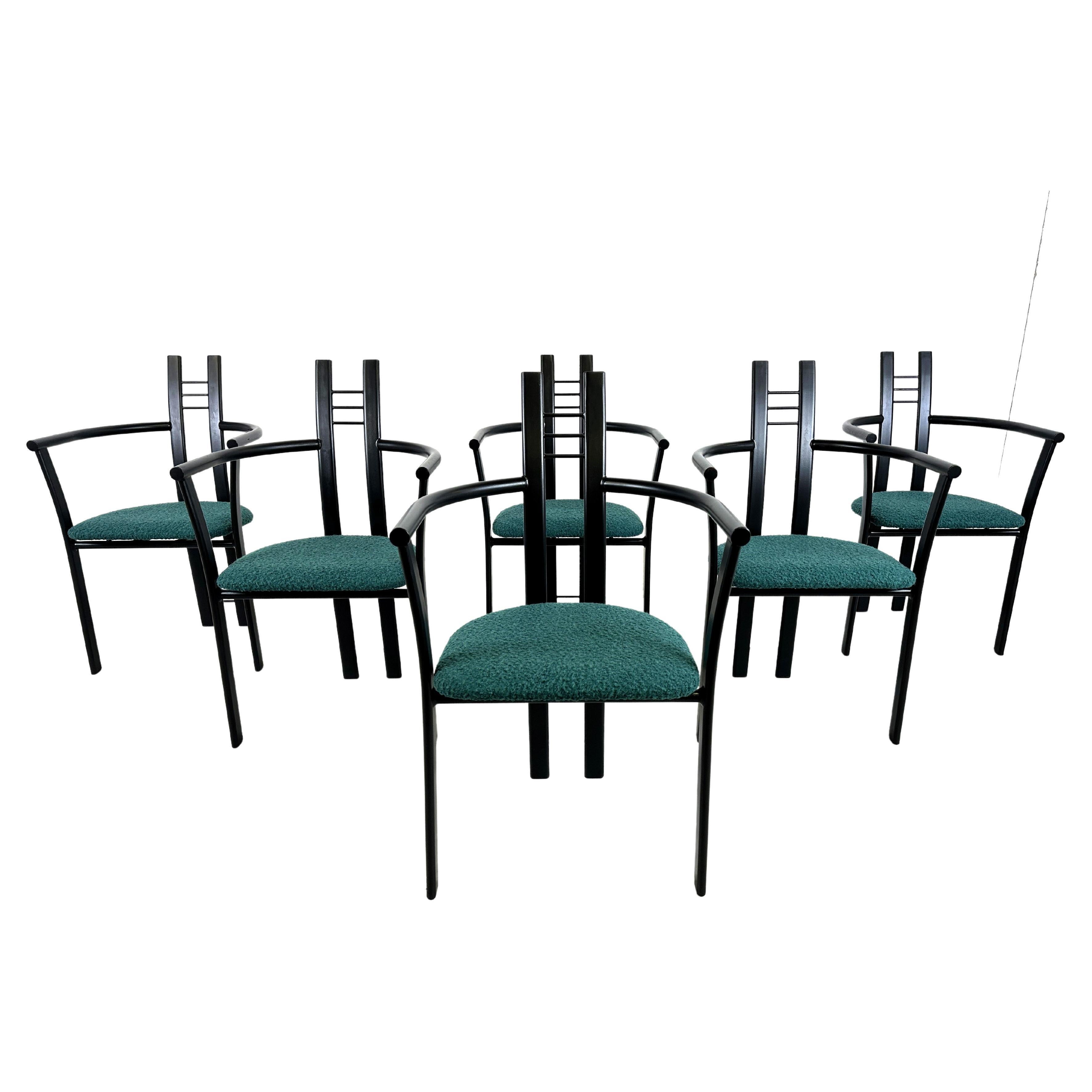 Italian vintage dining chairs with armrests, 1980s, Set of 6