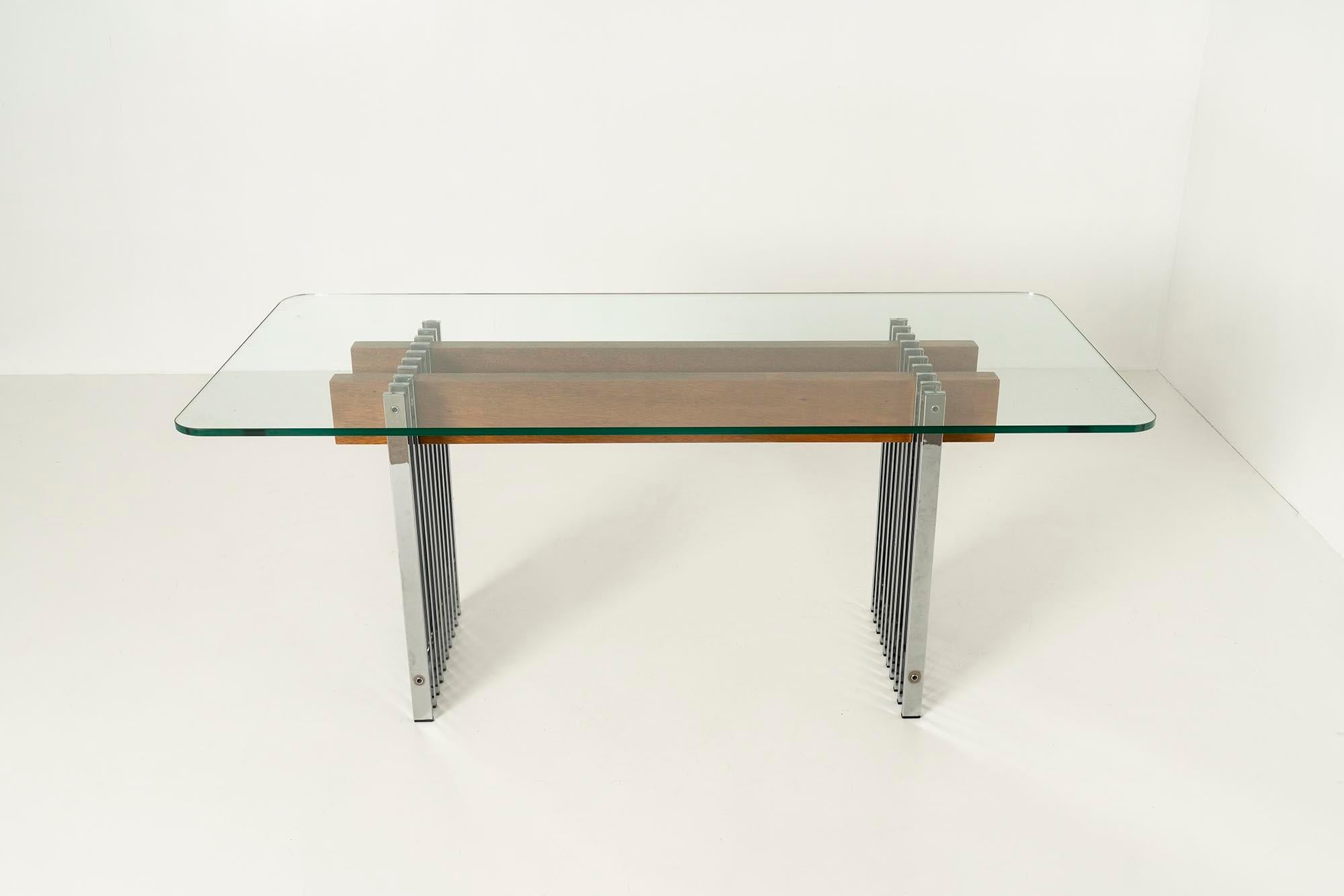 Mid-Century Modern Italian Vintage Dining Table in Glass, Wood and Metal, 1970s